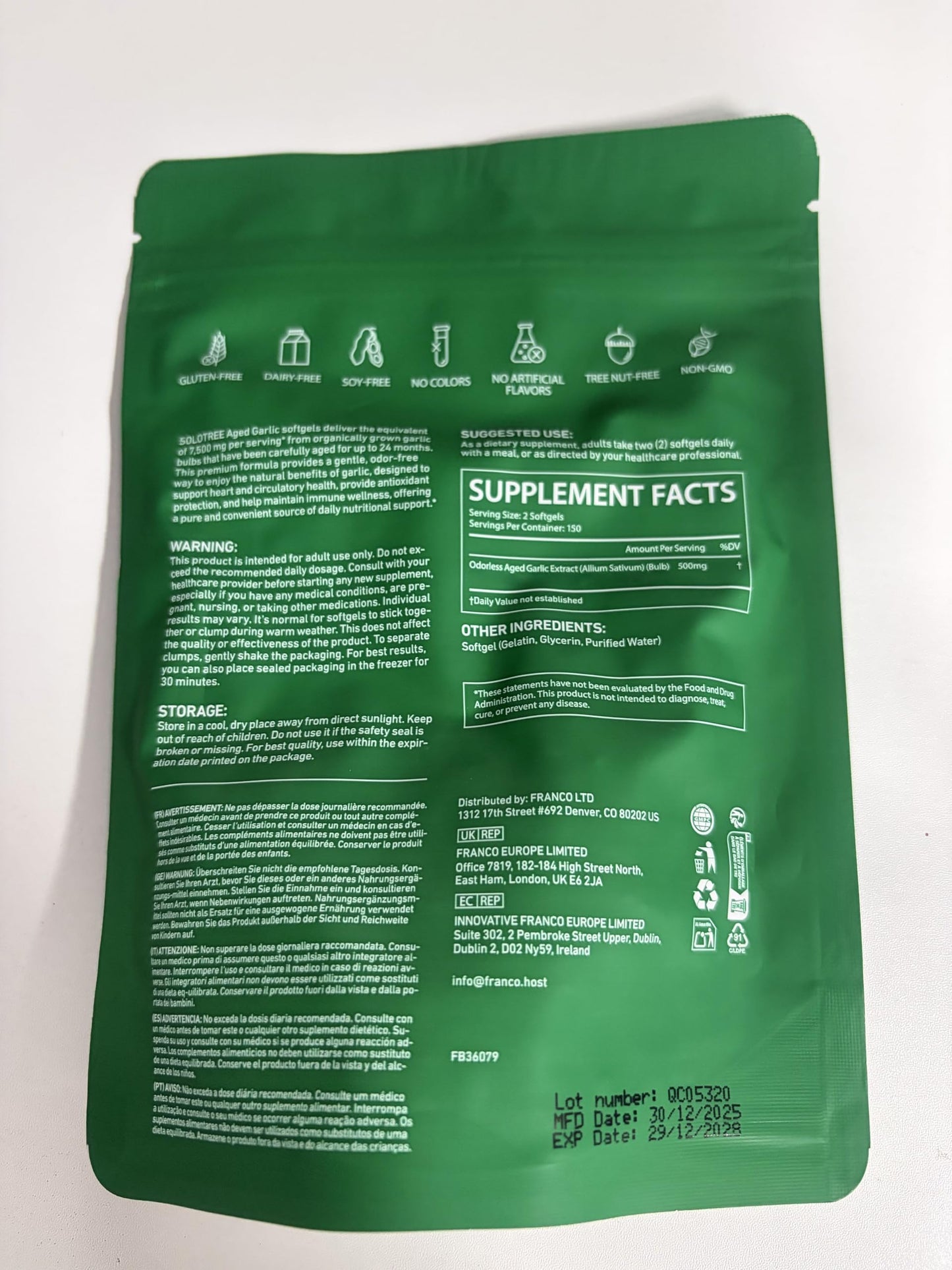 Frovetani Odorless Aged Garlic Extract Softgels 300 Count