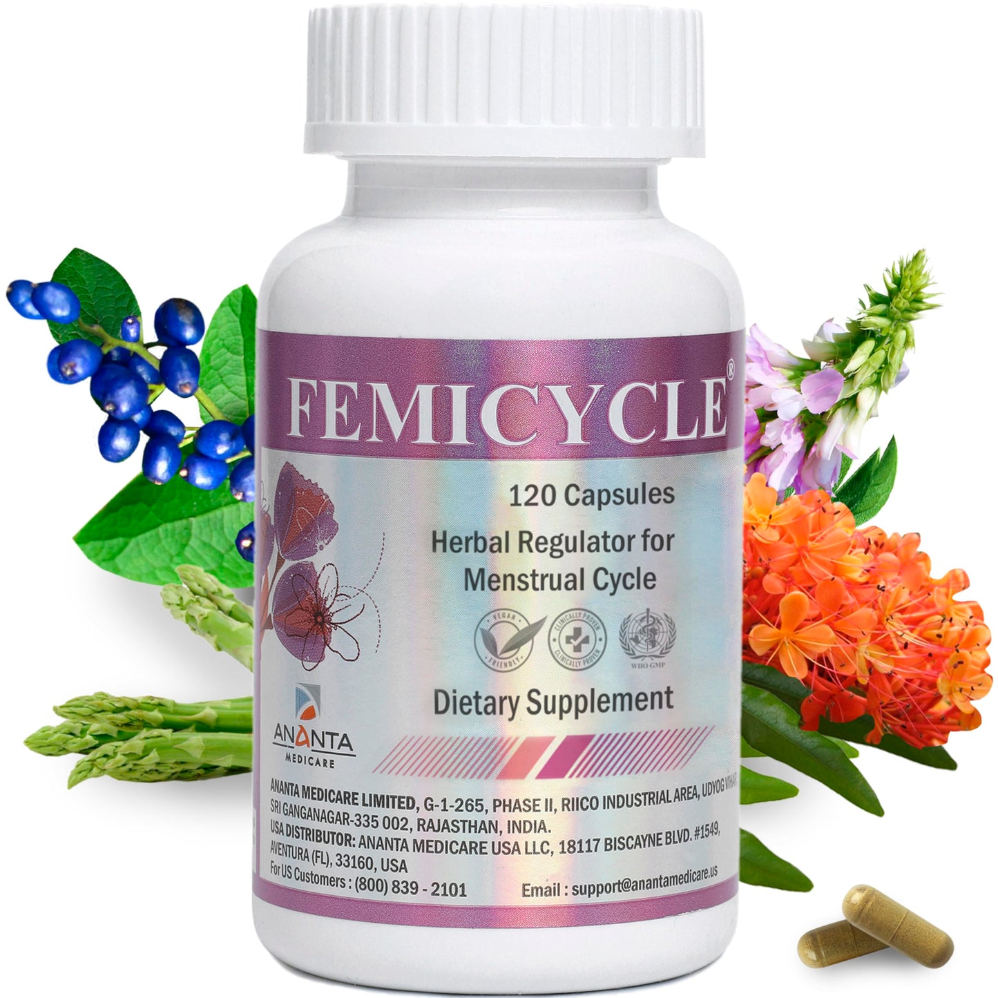 Ananta Medicare USA FEMICYCLE Herbal Supplement for Women, Capsule, 120 Vegan Capsules