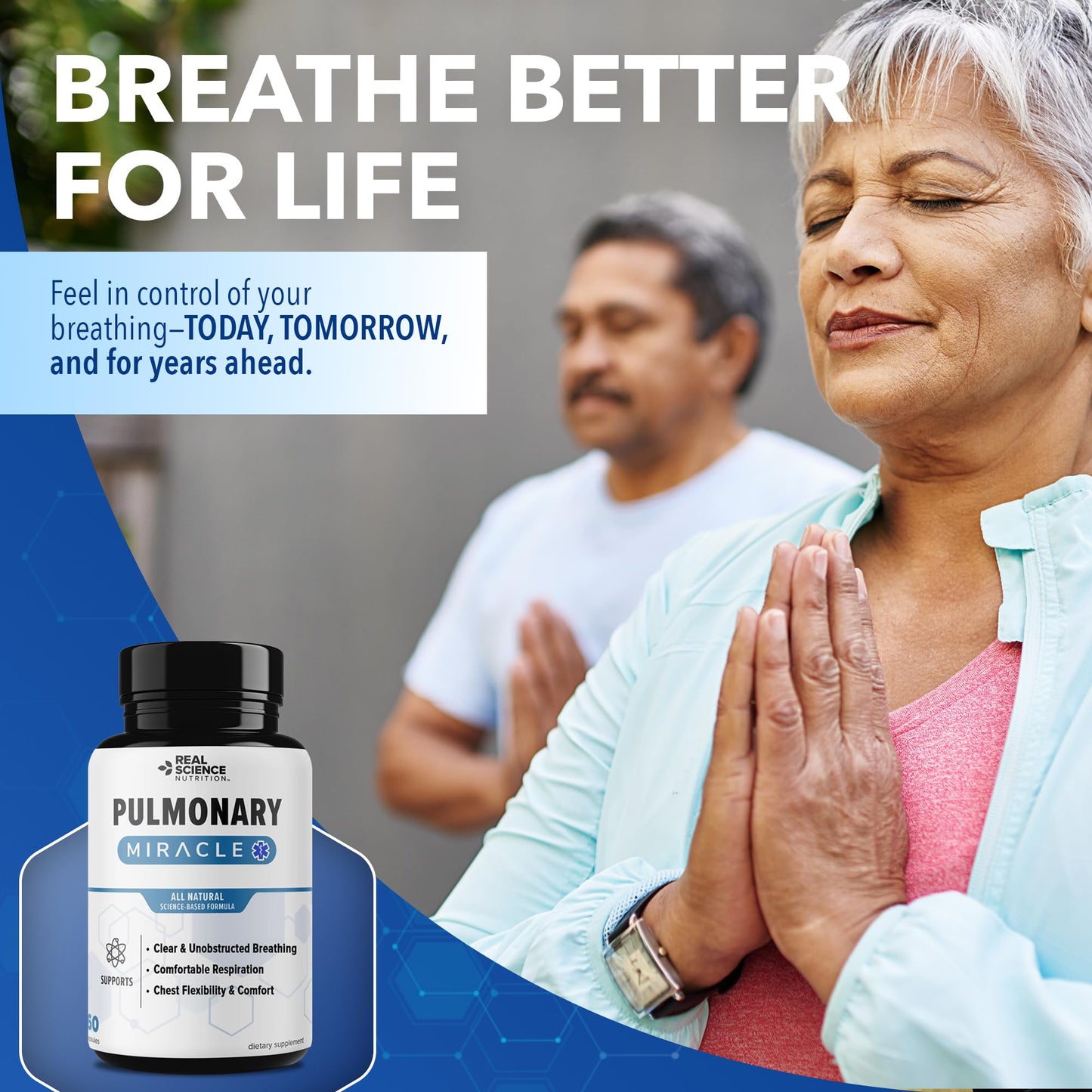 Real Science Nutrition Pulmonary Miracle COPD Relief and Lung Detox Capsules with Vinitrox & GABA, Lung Support Supplement, 180 Capsules
