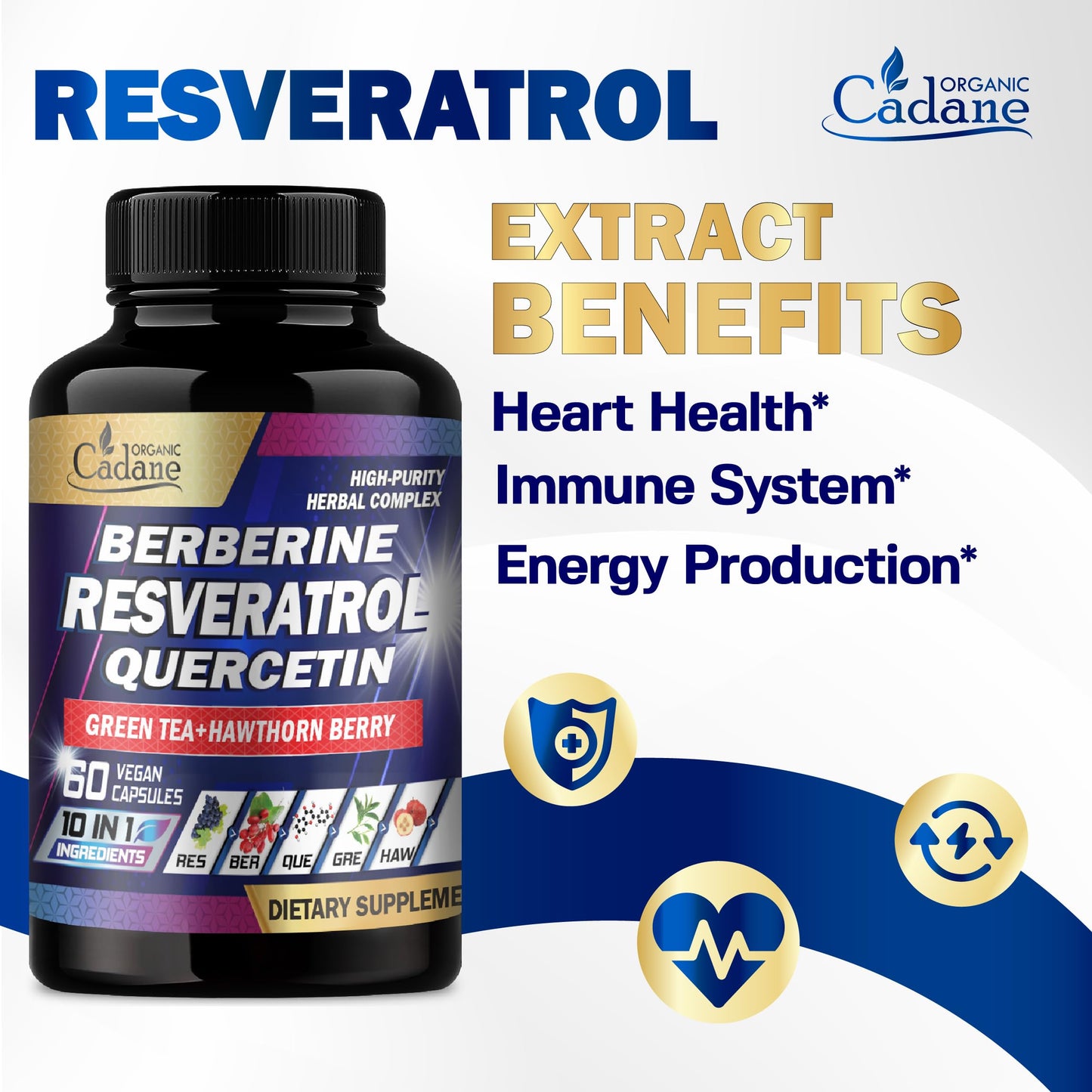 Organic Cadane Resveratrol Supplement 10in1 Plus Capsule, 60 Count