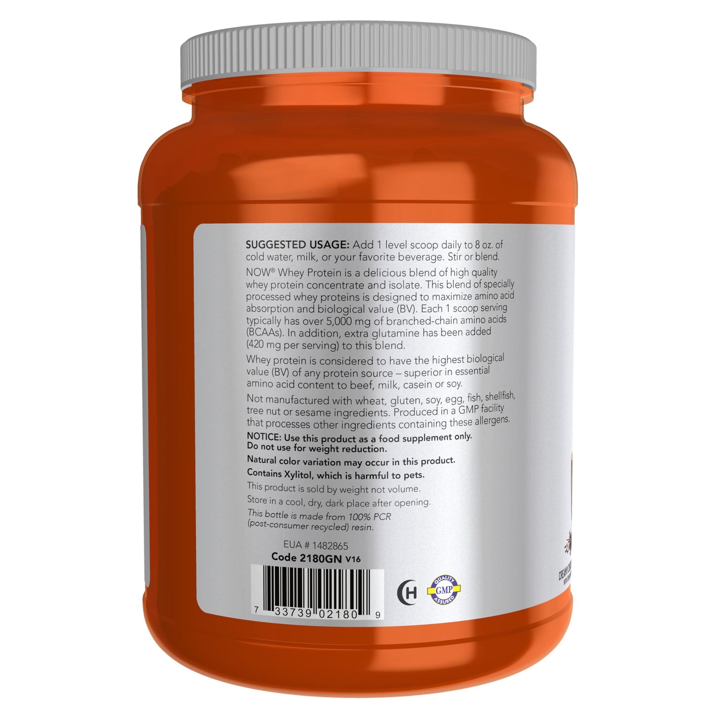 NOW Foods Whey Protein Powder Creamy Chocolate, 32 Servings, 2 lb