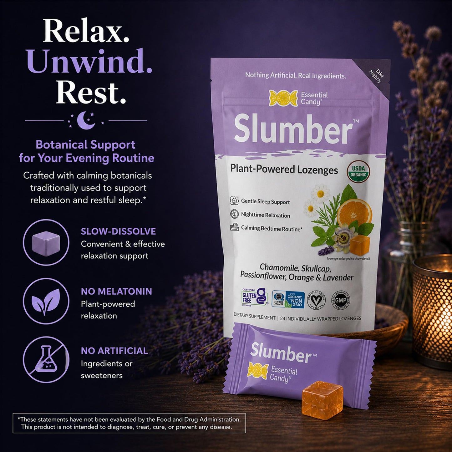 Essential Candy Slumber Blend Organic Lozenges 24 Count