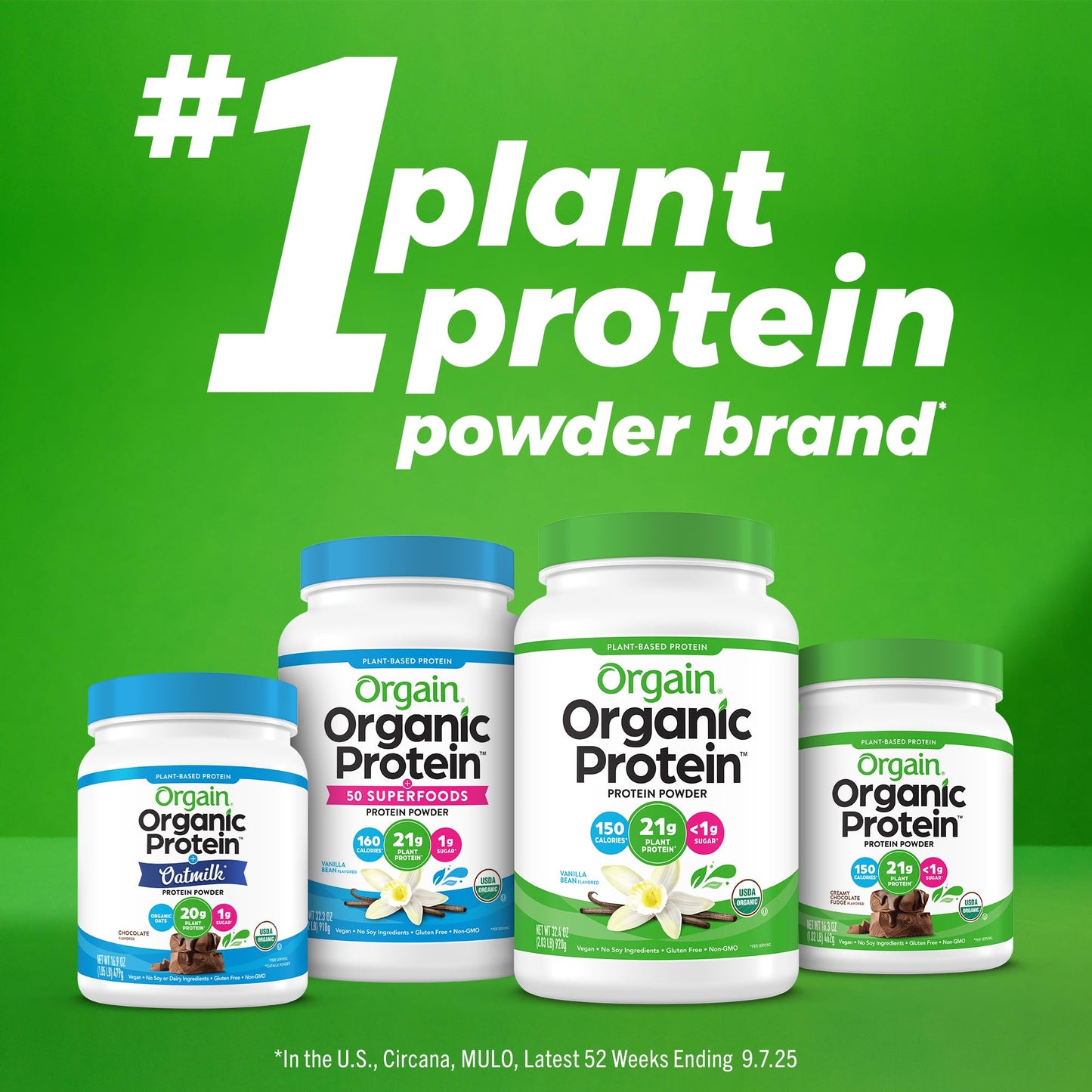 Orgain Organic Vegan 21g Protein Powder, Vanilla Bean, 16.32 oz
