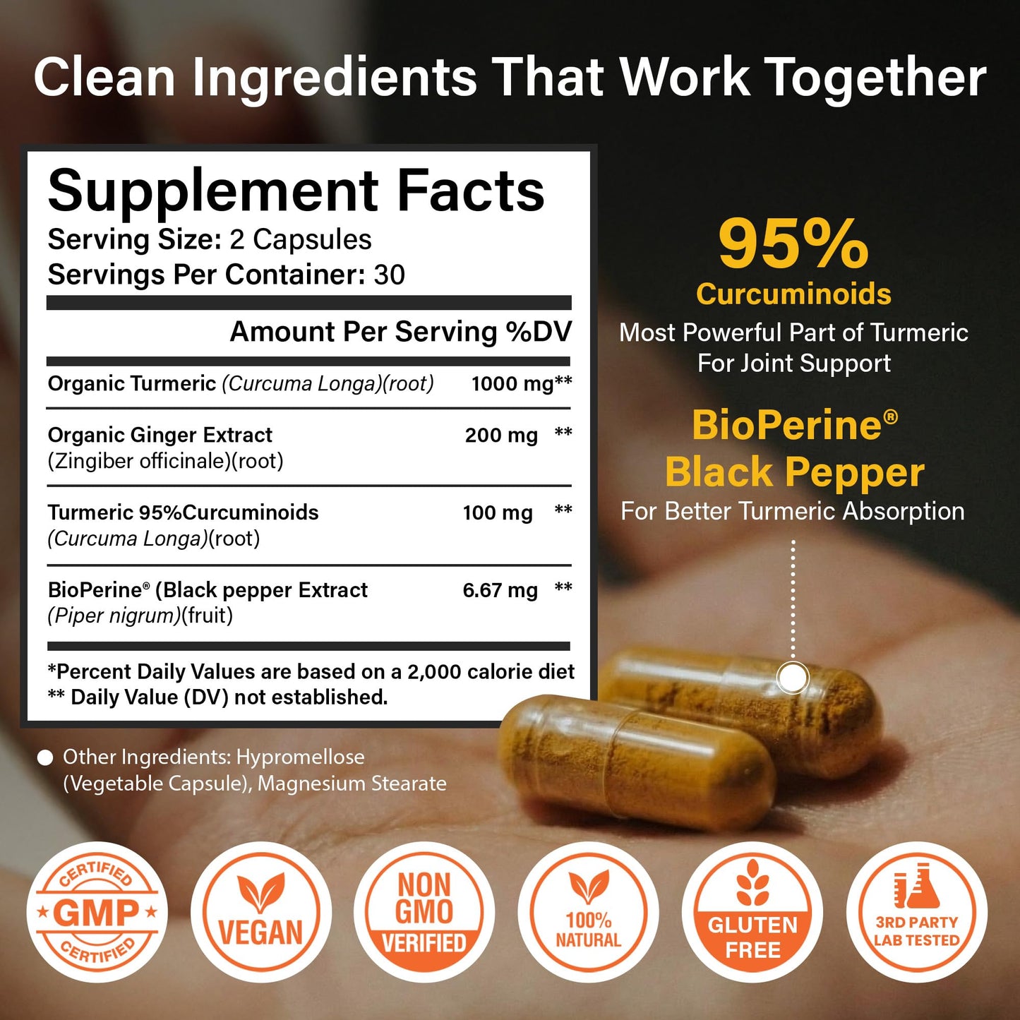 SS Sleeve Stars Turmeric Curcumin Capsule with Ginger & Black Pepper Bioperine, 1000mg, 1 Count