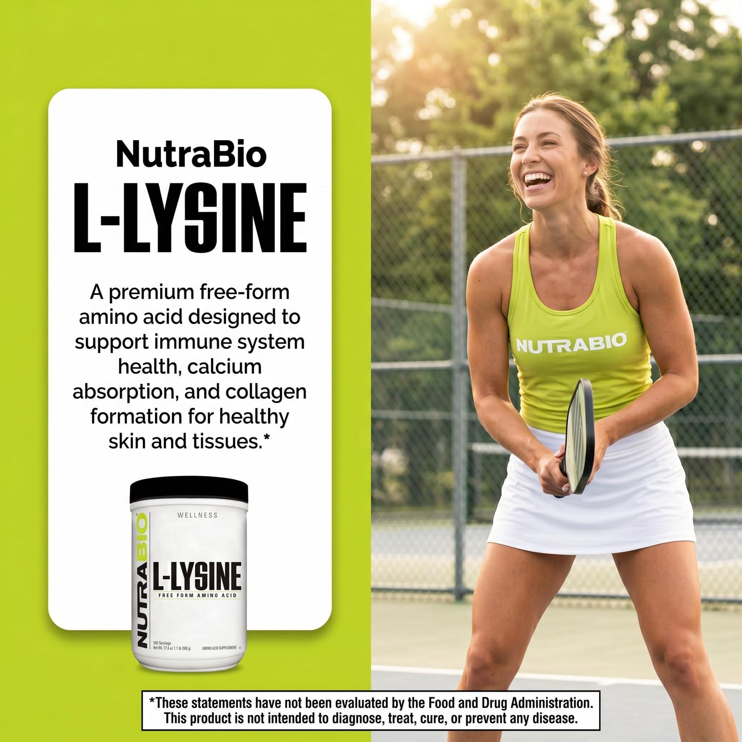 NutraBio L-Lysine Powder 17.6 oz
