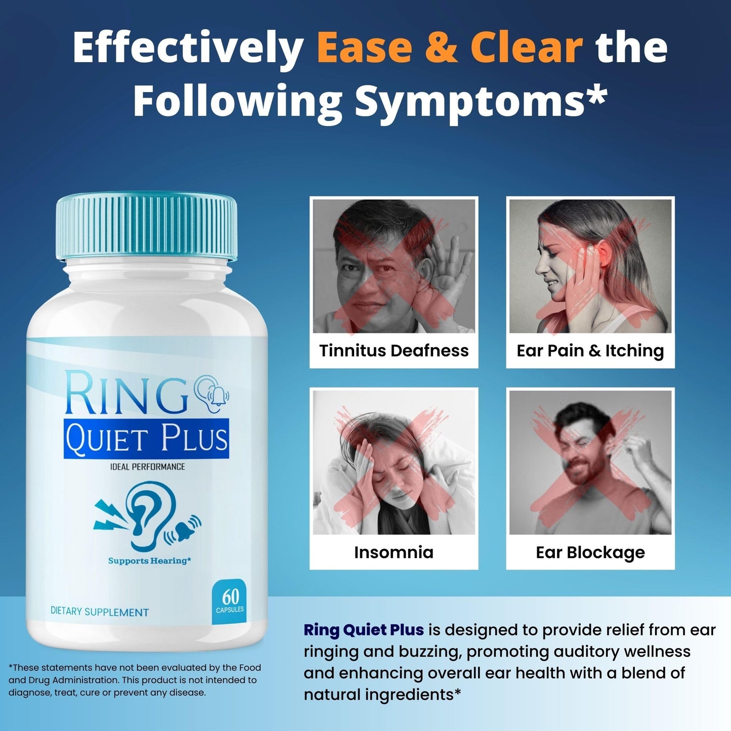 IDEAL PERFORMANCE Ring Quiet Plus Tinnitus Relief Ear Health Support Capsules 120 Count