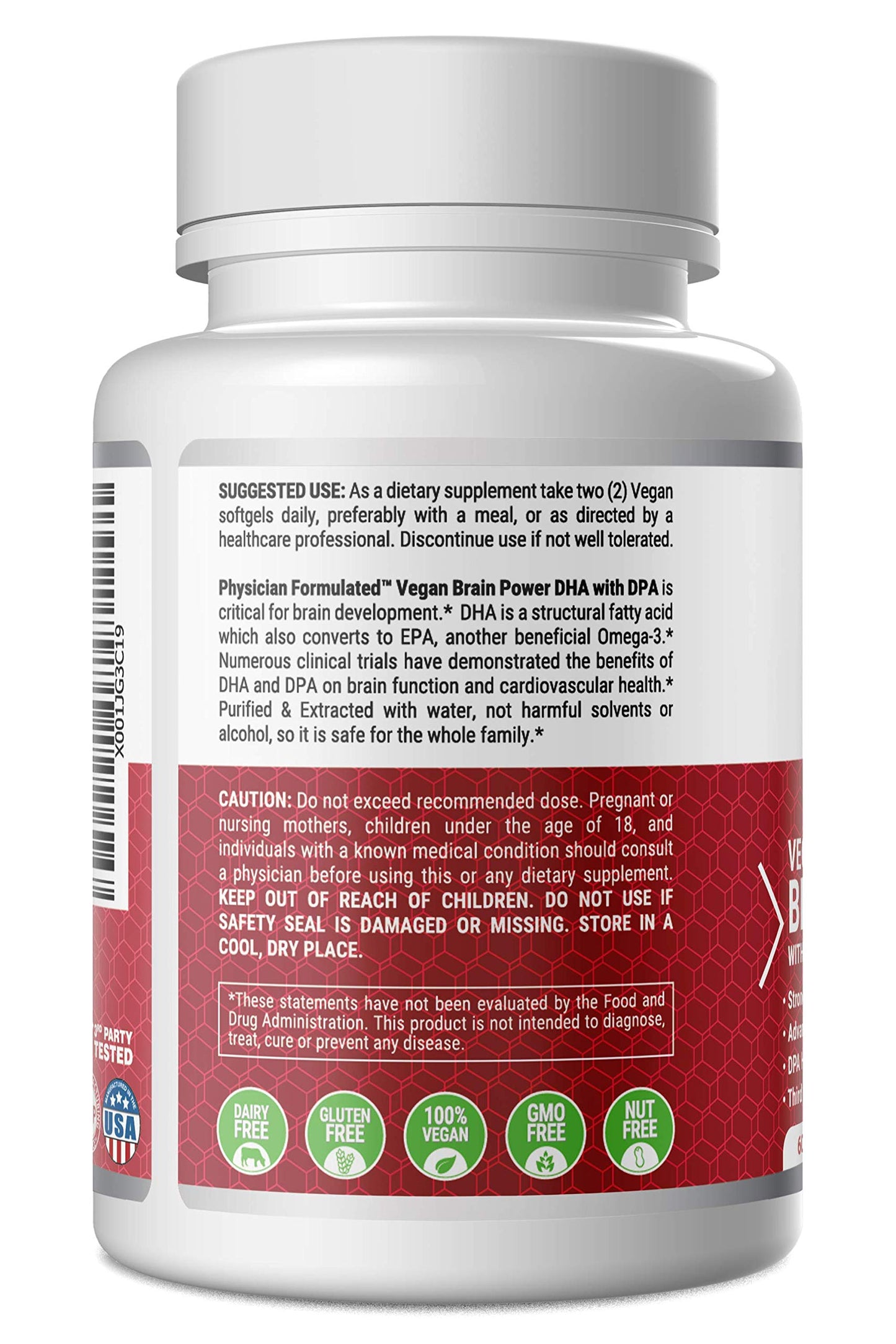 Physician Formulated Vegan DHA for Brain and Prenatal 100% Algae Based Omega 3 Essential Fatty Acids Softgel 60 Softgels