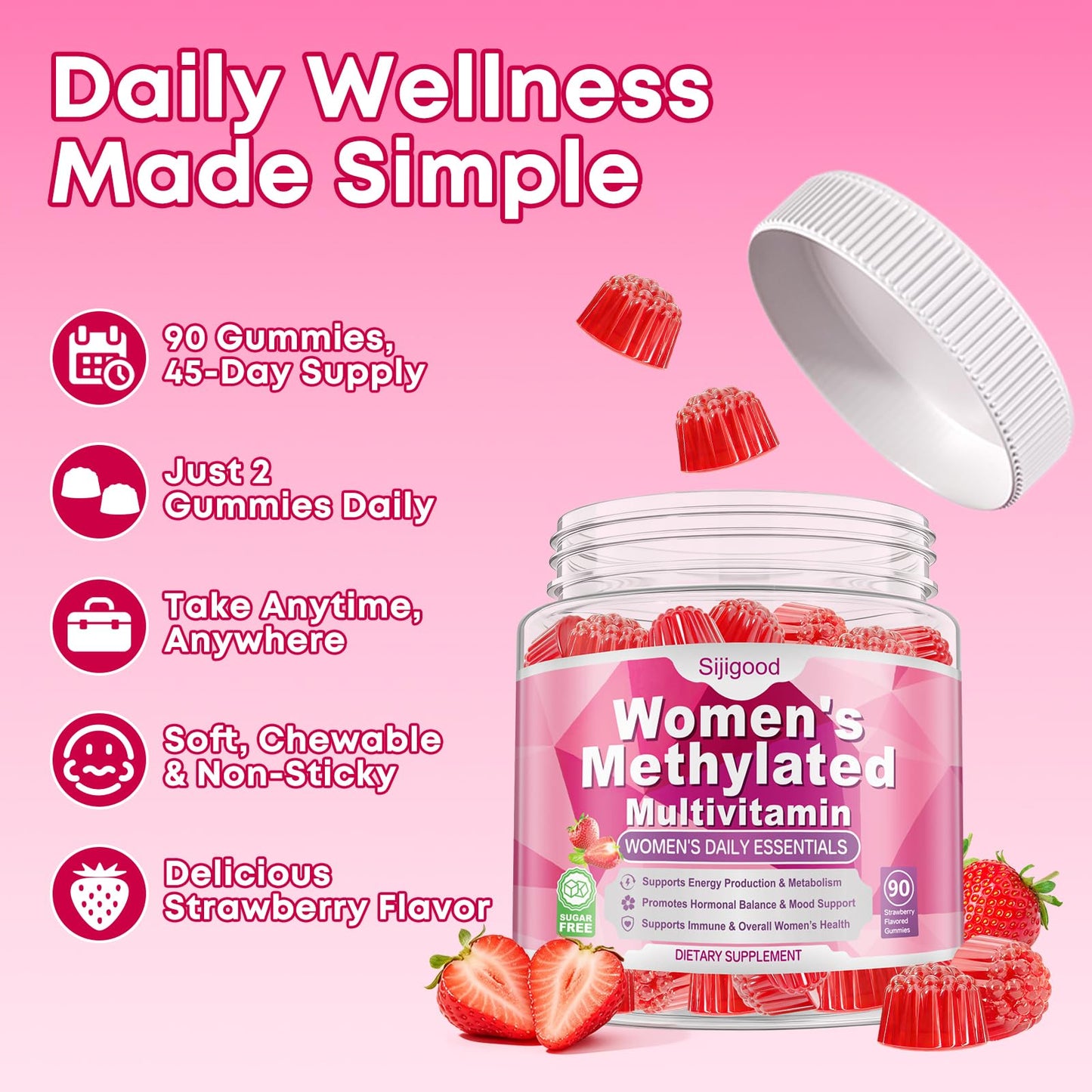Sijigood Methylated Multivitamin Gummies for Women 90 Count