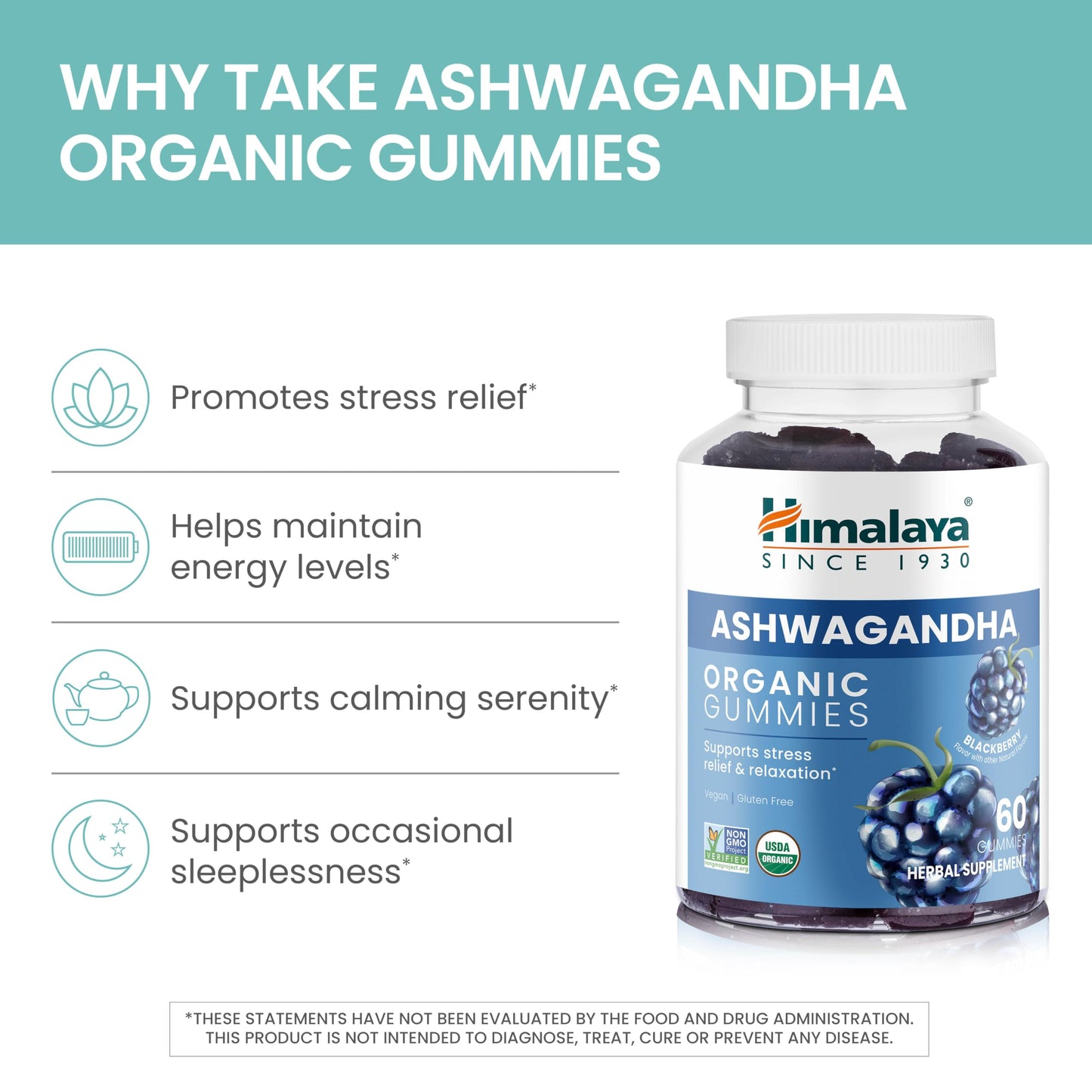Himalaya KSM-66 Organic Ashwagandha Capsules, 120 Capsules