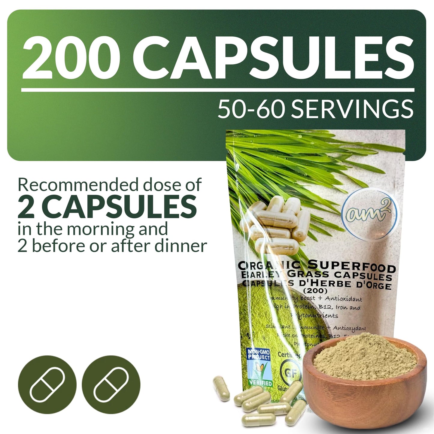 am2 Organic Barley Grass 200 Capsules
