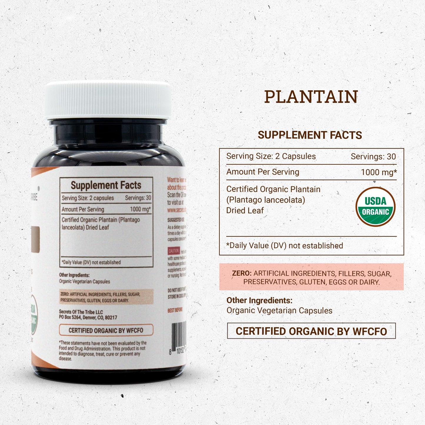 Secrets of the Tribe Plantain Capsules USDA Organic 60 Count