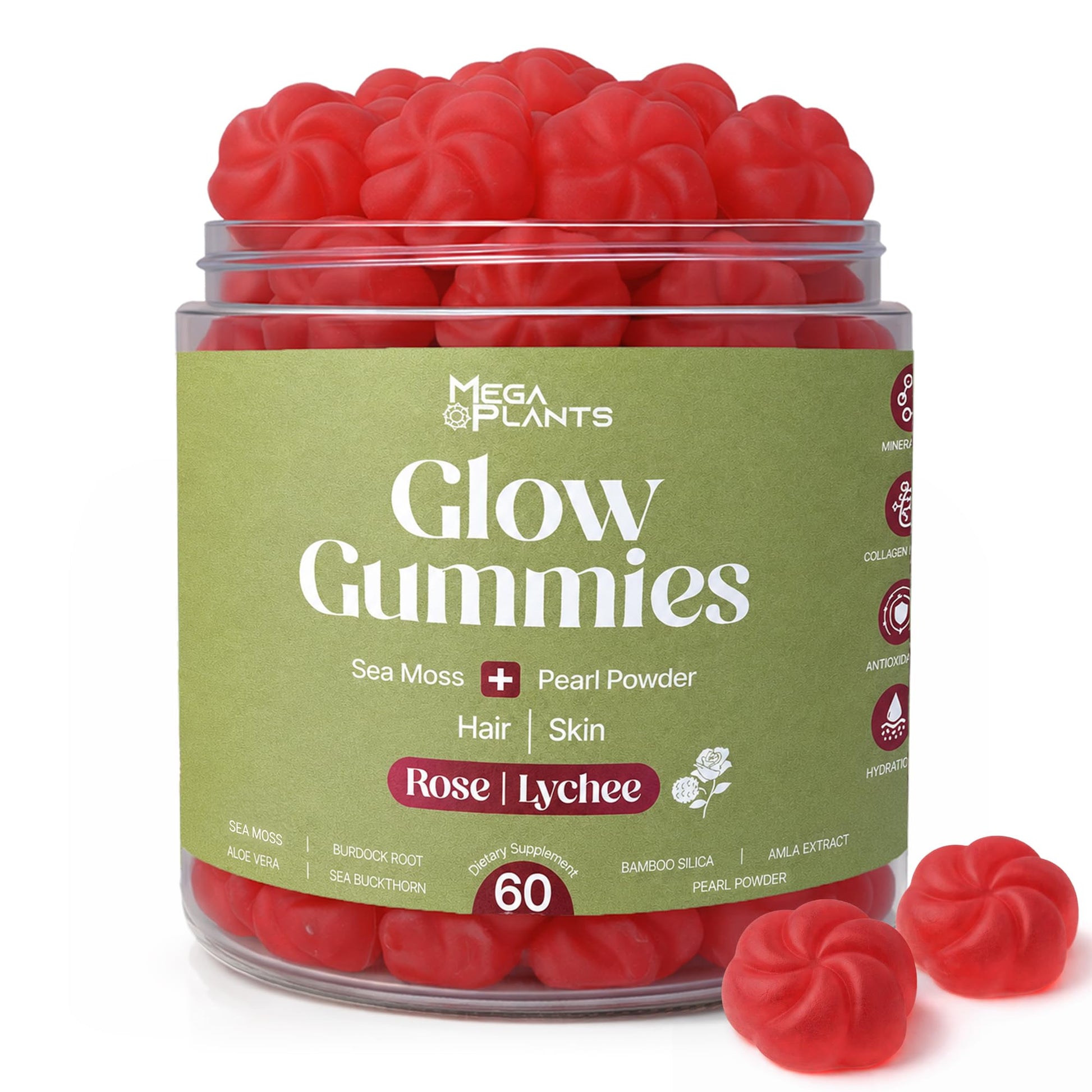 MEGAPLANTS Sea Moss Gummies with Pearl Powder & Burdock Root, 60 Gummies