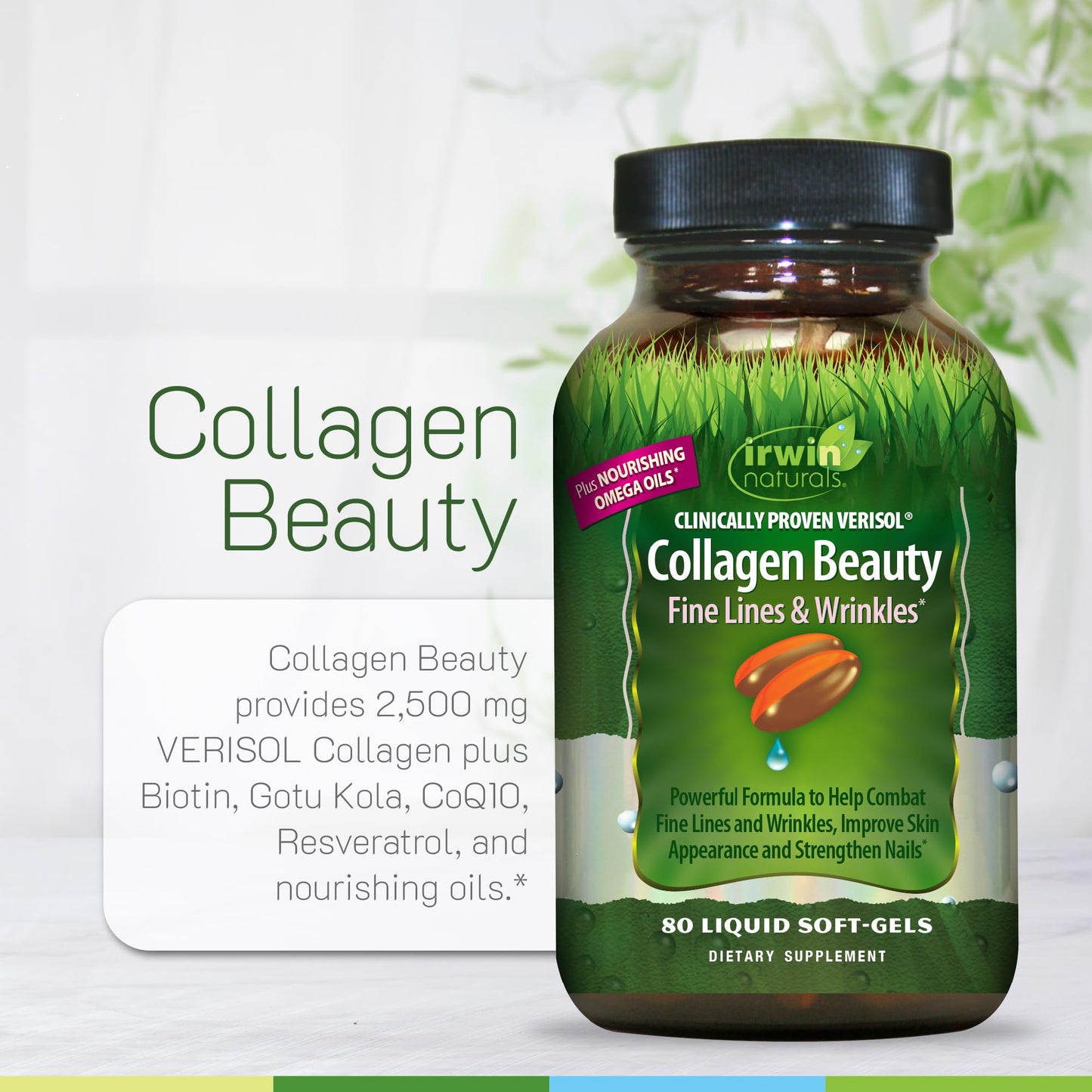 Irwin Naturals Collagen Beauty Supplement Hair Skin and Nails Vitamins Softgel 2-Pack