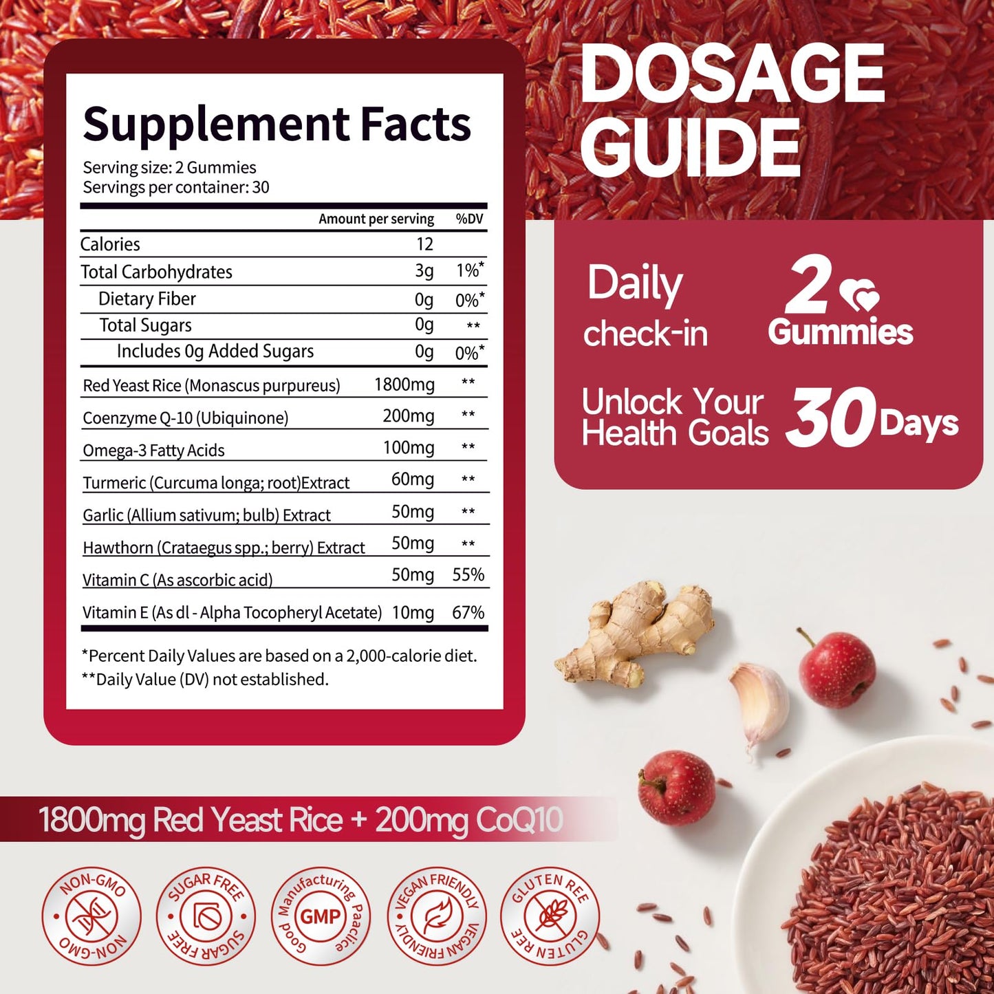 Trawecual Red Yeast Rice 1800mg with 200mg CoQ10 Gummies, 60 Count