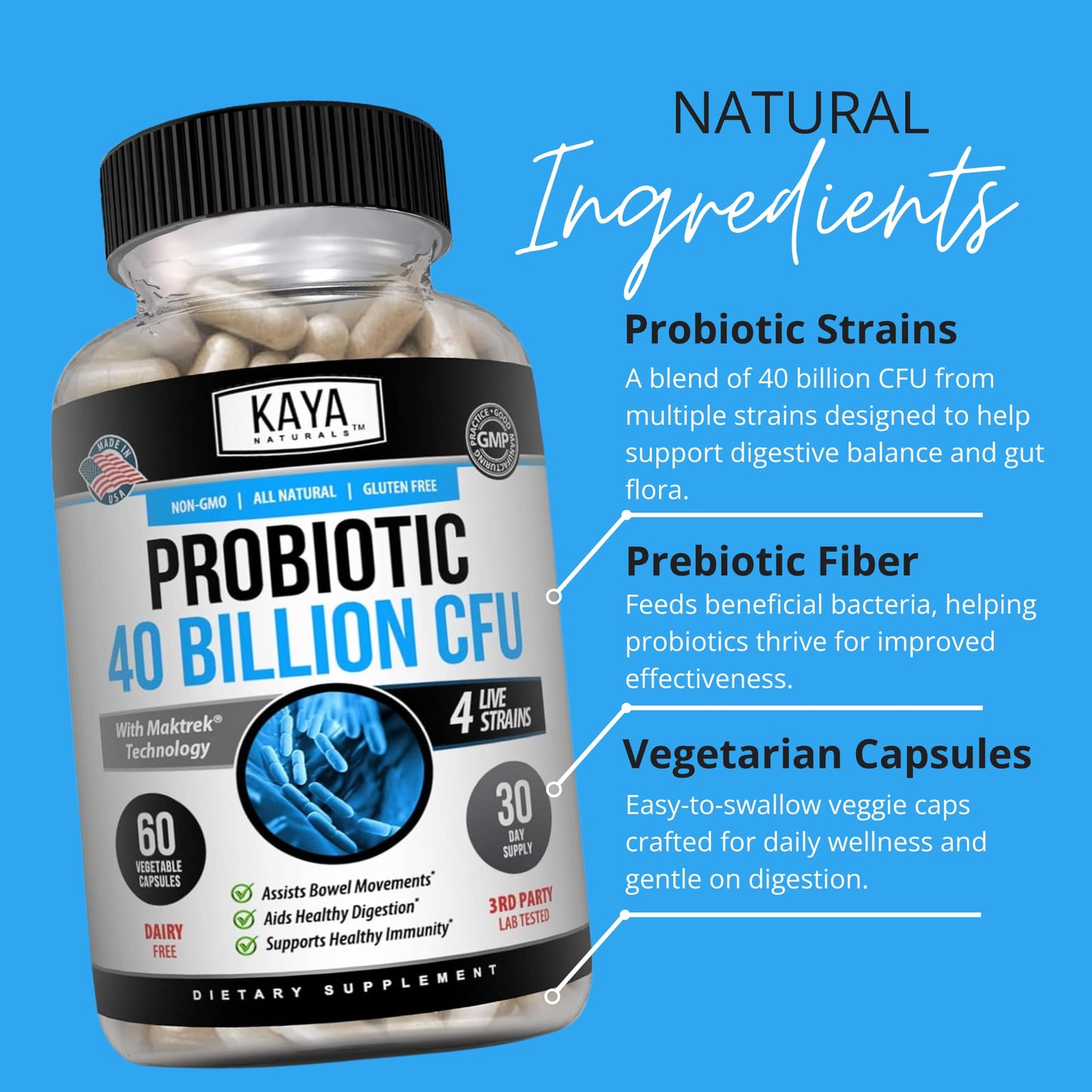 Kaya Naturals Probiotic 40 Billion CFU Capsule, 60 Vegetable Capsules