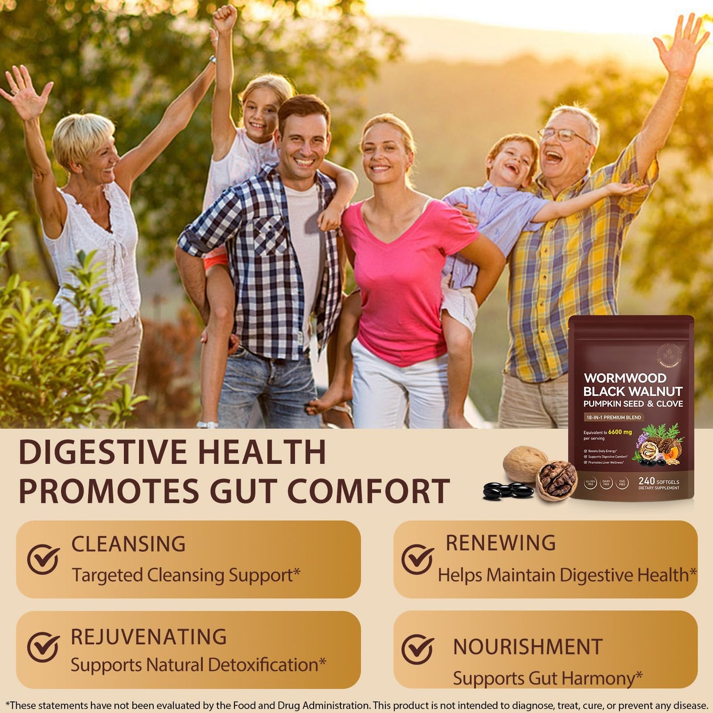 DLOMFVFQ Wormwood Black Walnut Clove Cleanse Herbal Complex for Intestinal & Digestive Balance with Pumpkin Seed Turmeric Garlic Oregano Berberine Softgel 240