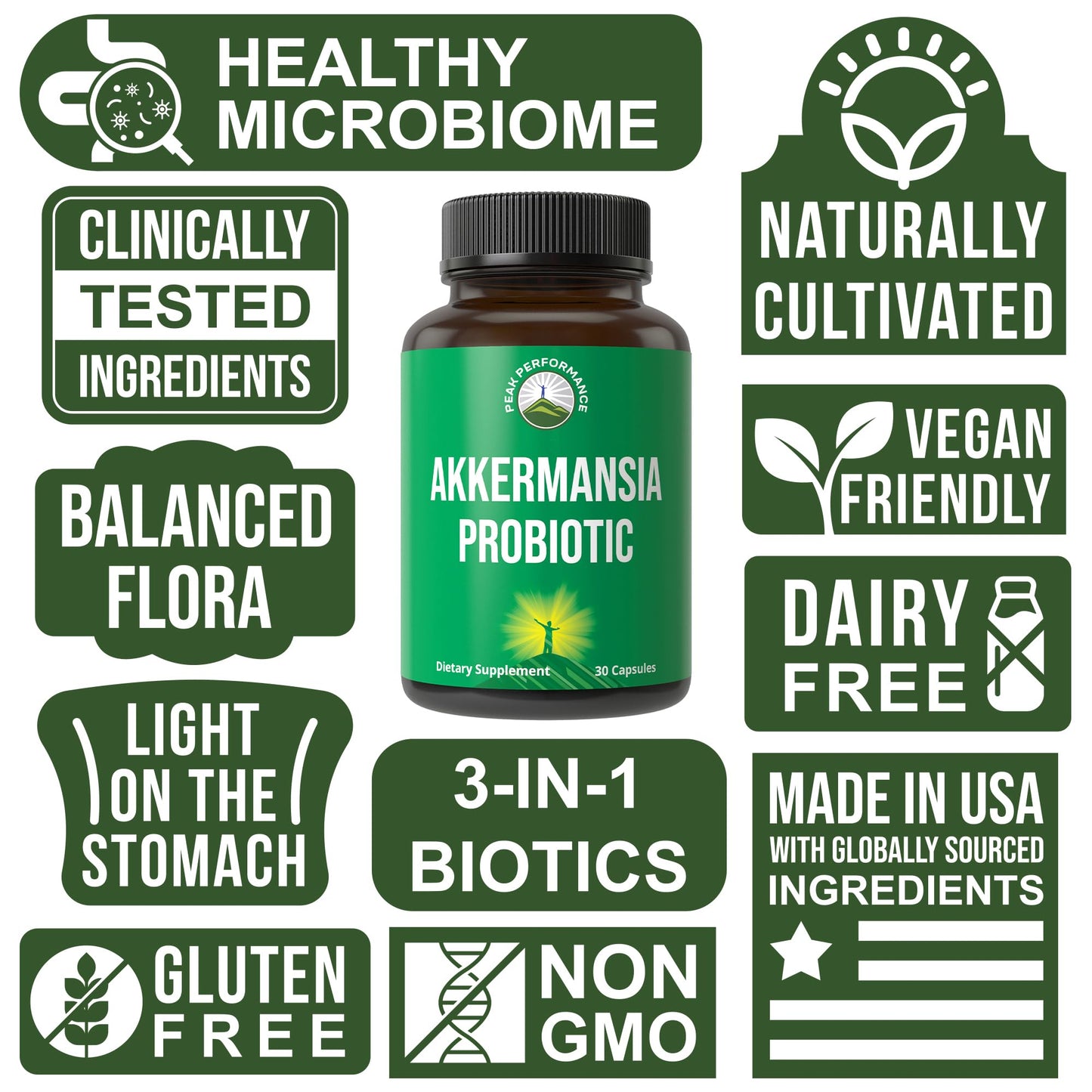 Peak Performance Akkermansia Probiotic to Increase GLP-1 Production 30 Capsules
