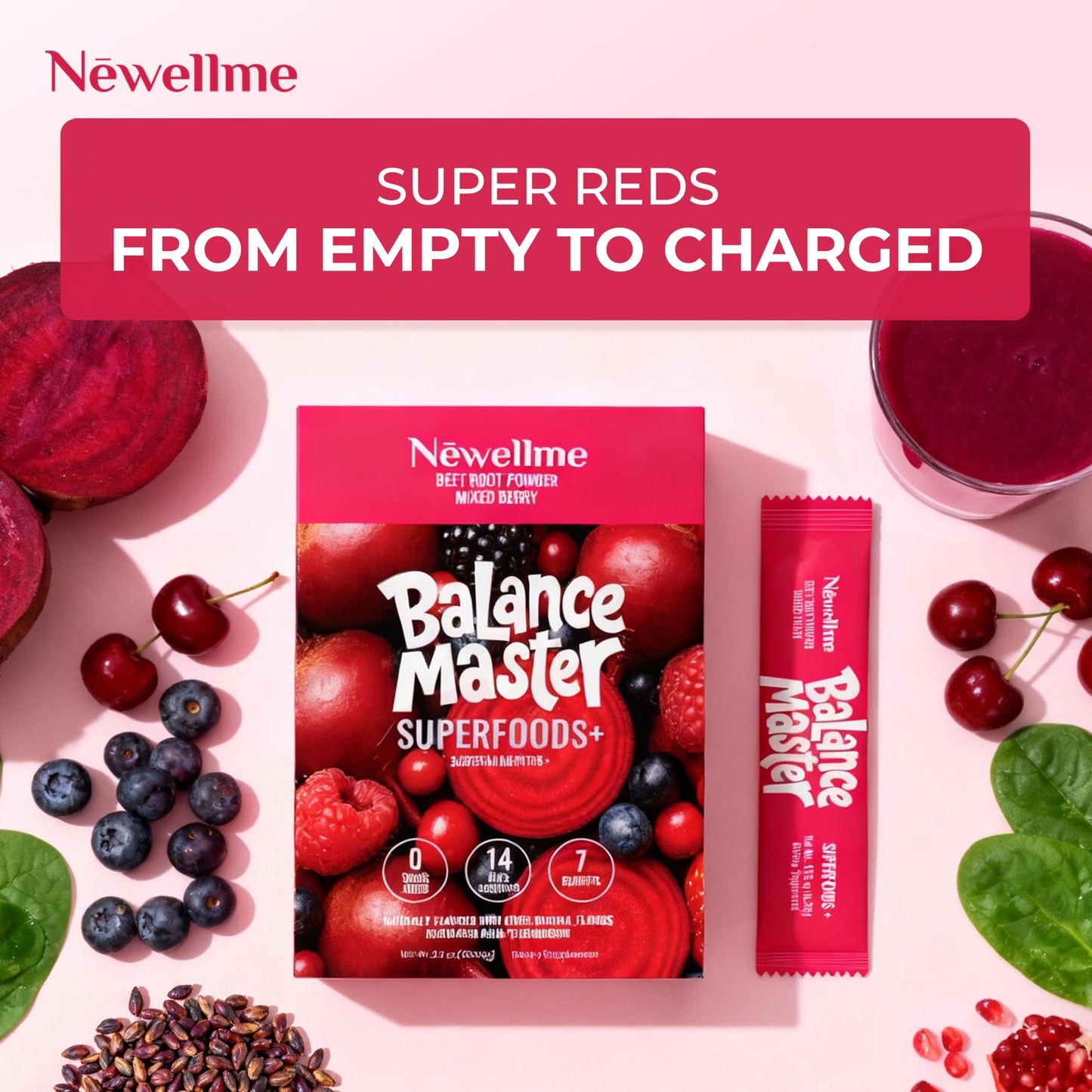 NEWELLME Organic Beetroot Super Reds Powder, Pack of 28