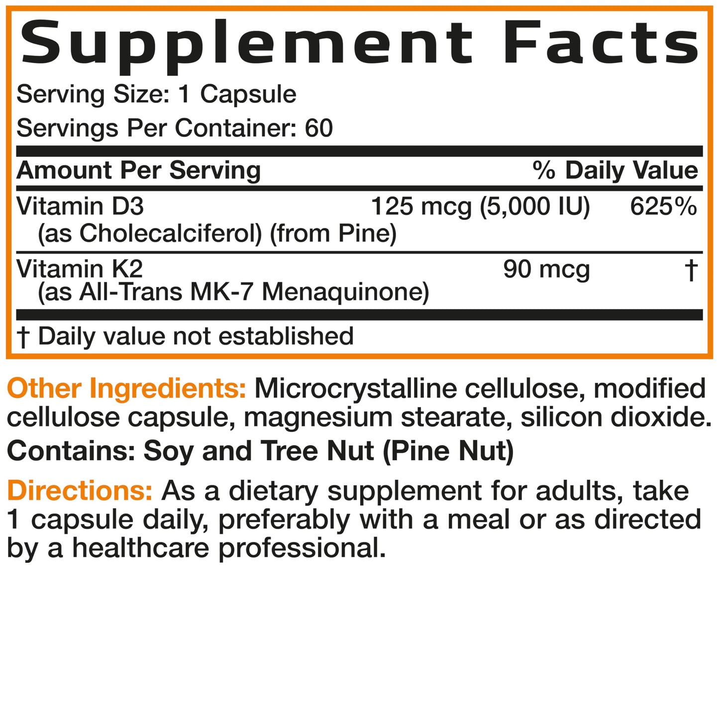 Bronson Vitamin K2+D3 Vegan 2 in 1 Support Vitamin K2 As MK-7 Tablets, 60 Tablets
