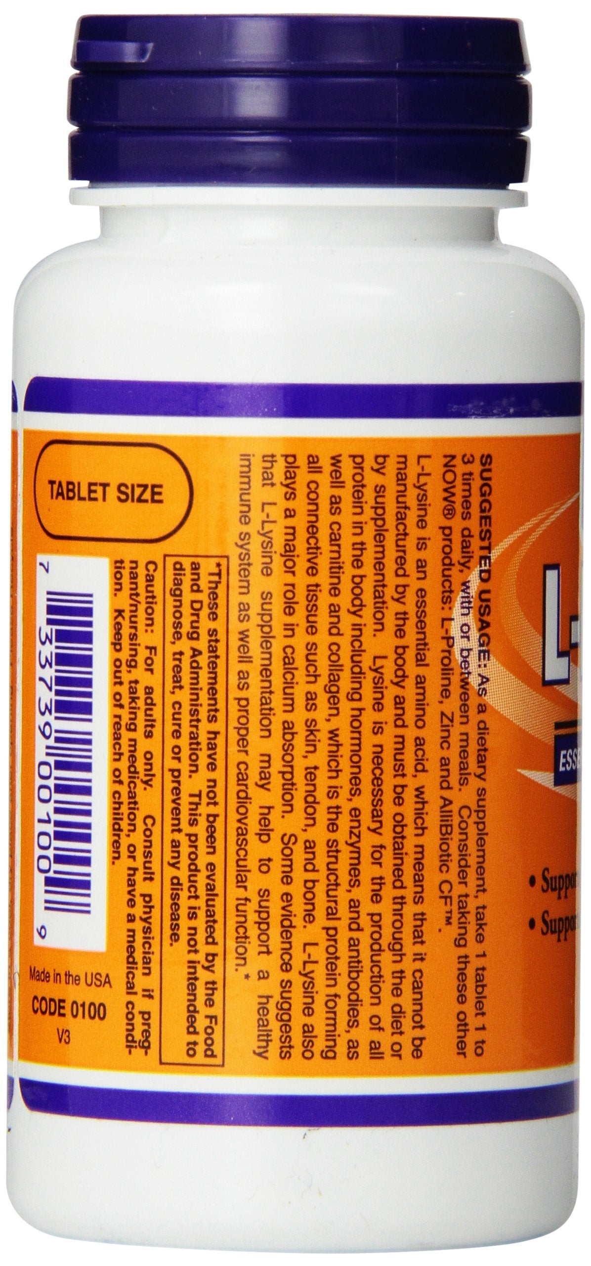 NOW Foods Lysine 500 mg Tablet, 200 Count