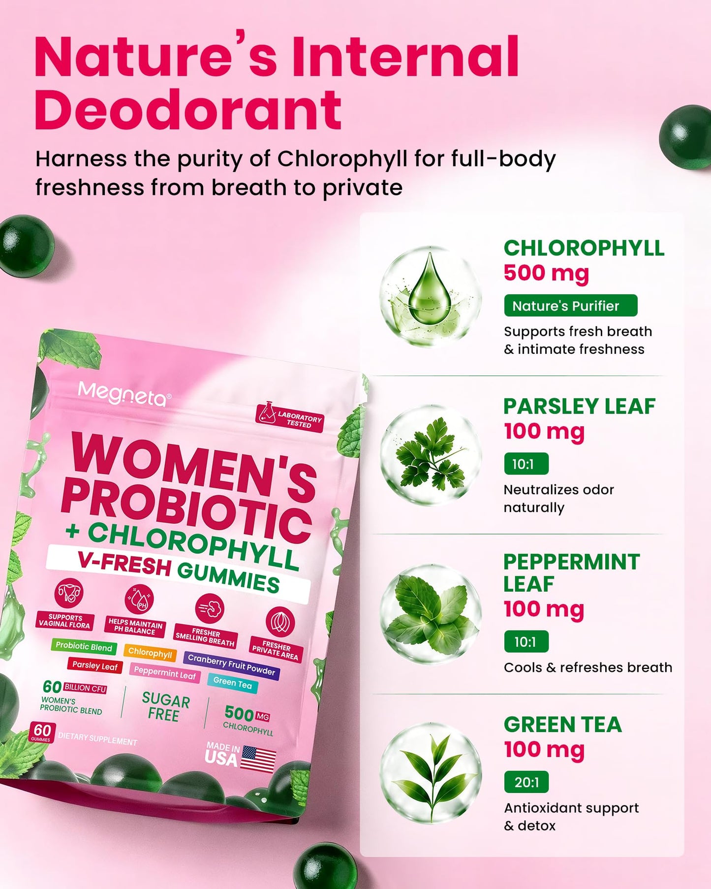 MEGNETA Vaginal Probiotic Gummies for Women 60 Count