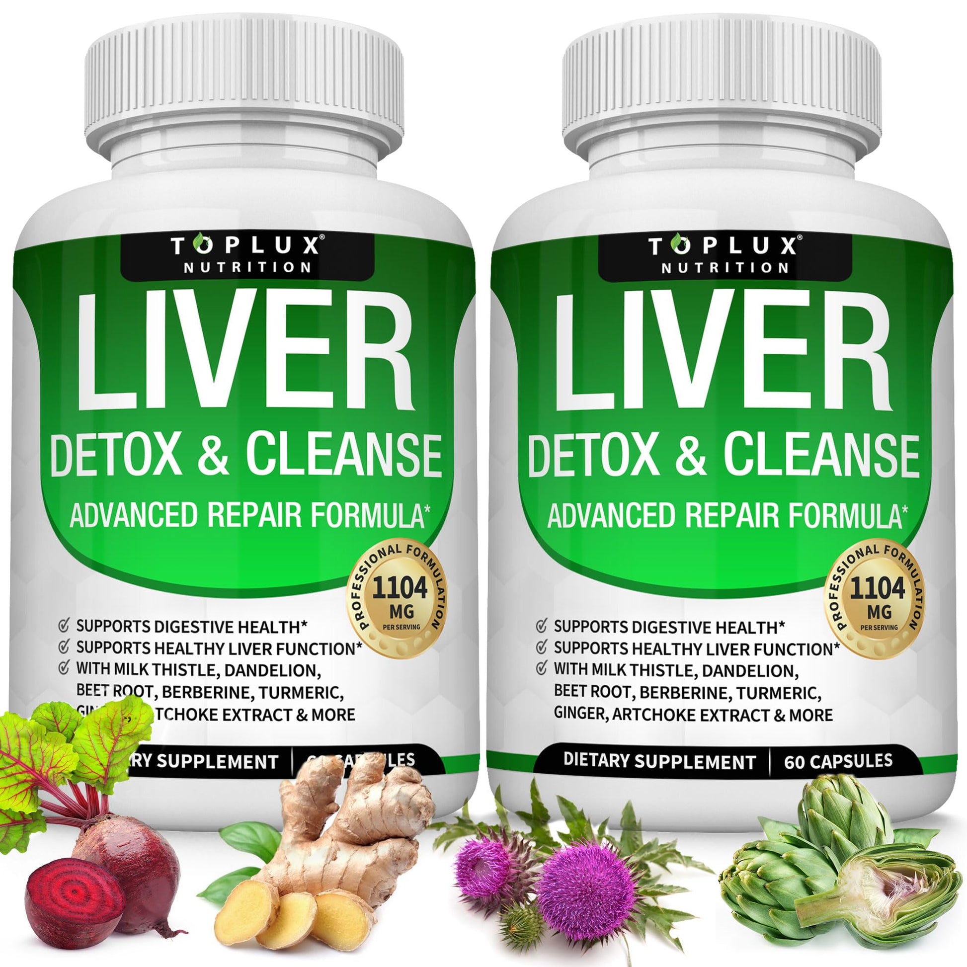 Toplux Liver Cleanse Detox & Repair Formula Liver Detox Supplement – Milk Thistle with Dandelion, Artichoke, Turmeric, Beet Root, Turmeric & More for Natural Fast Herbal Cleansing Non-GMO Vegan 120 Capsules