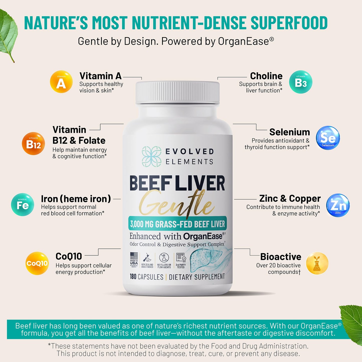 Evolved Elements Beef Liver, 180 Capsules