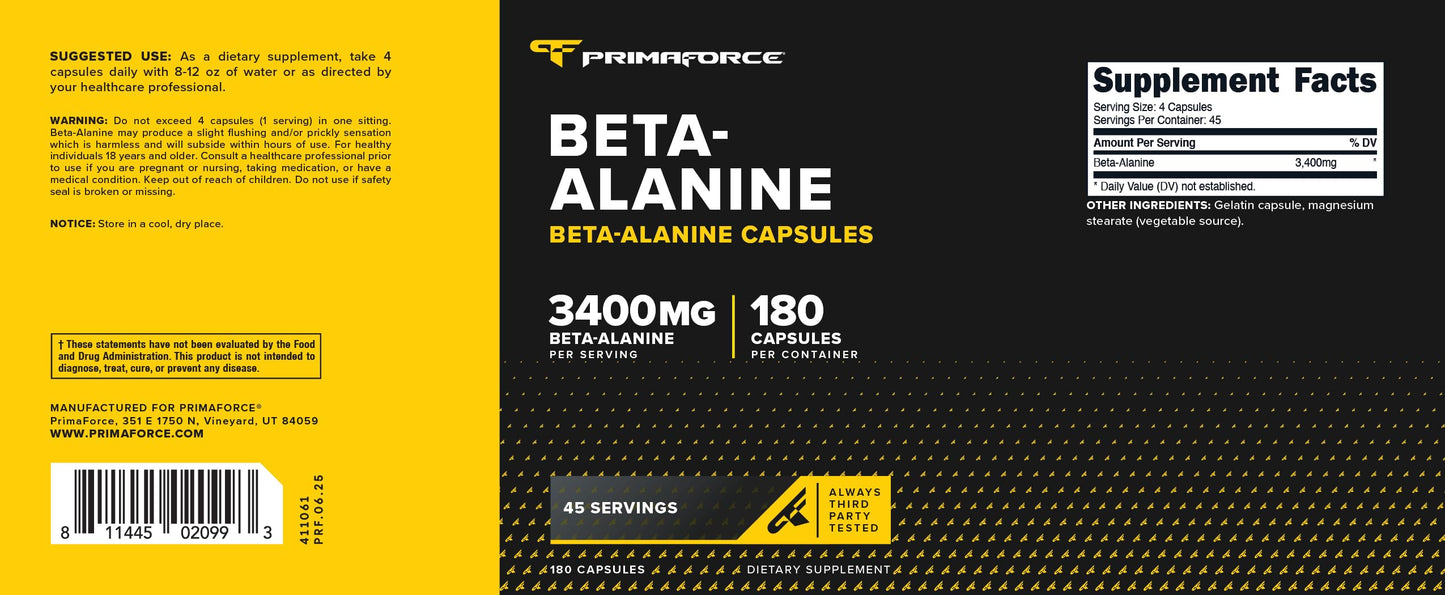 Primaforce Beta-Alanine 3,400mg Capsules, 180 Count