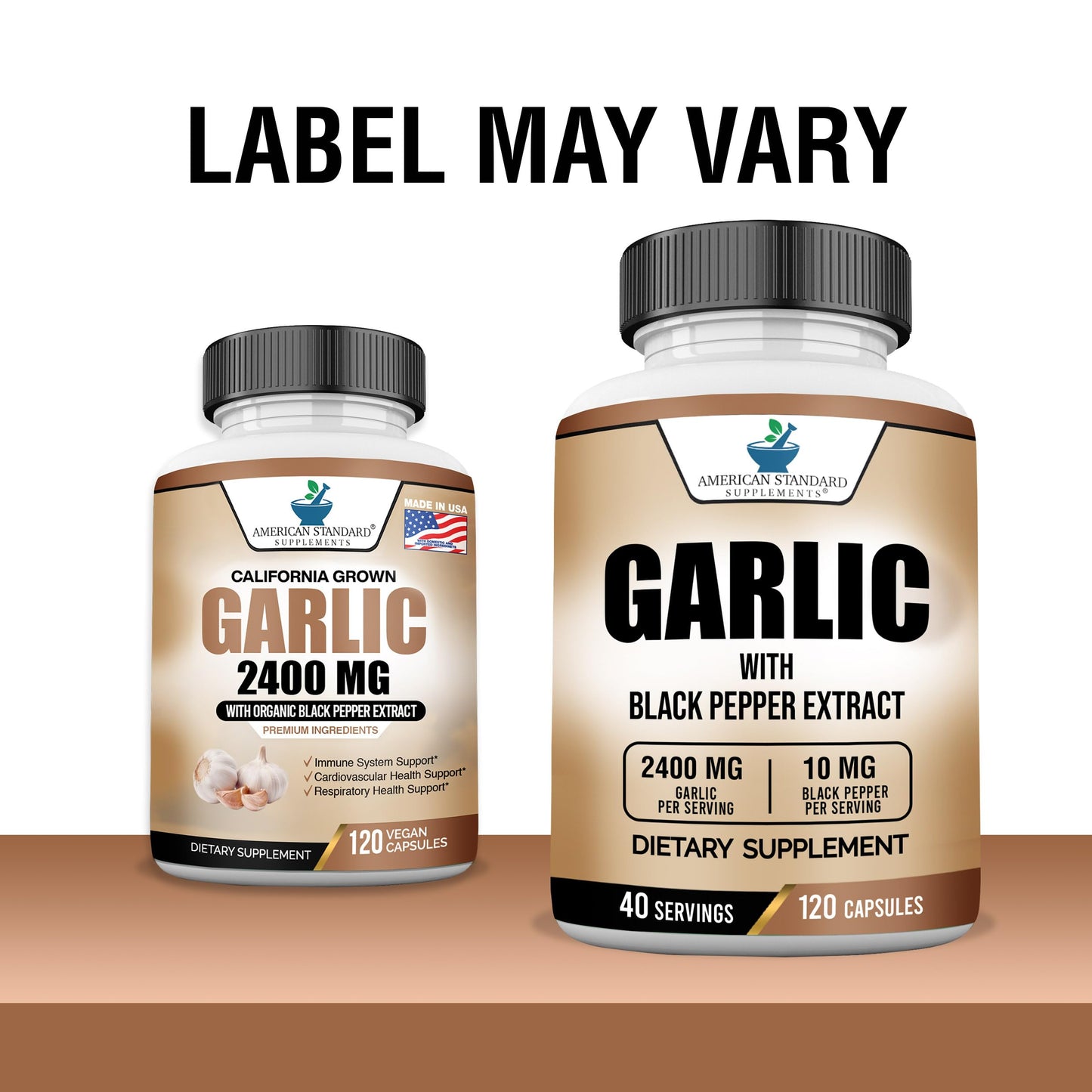 American Standard Supplements Garlic 2400mg Per Serving with Black Pepper Fruit Extract Capsules, 120 Count