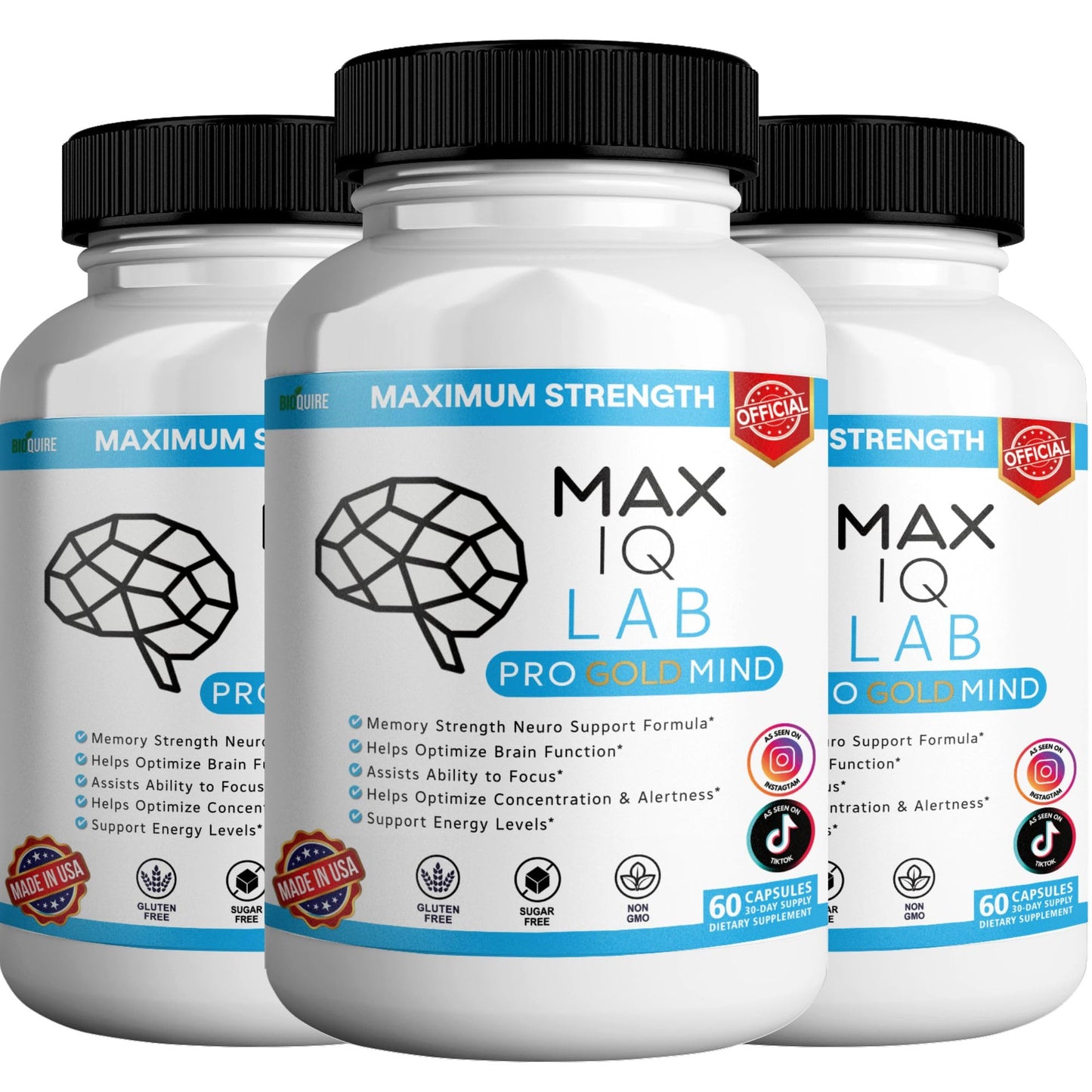 BIOQUIRE Max IQ Lab Pro Gold Mind Memory Support Supplement 60 Capsules