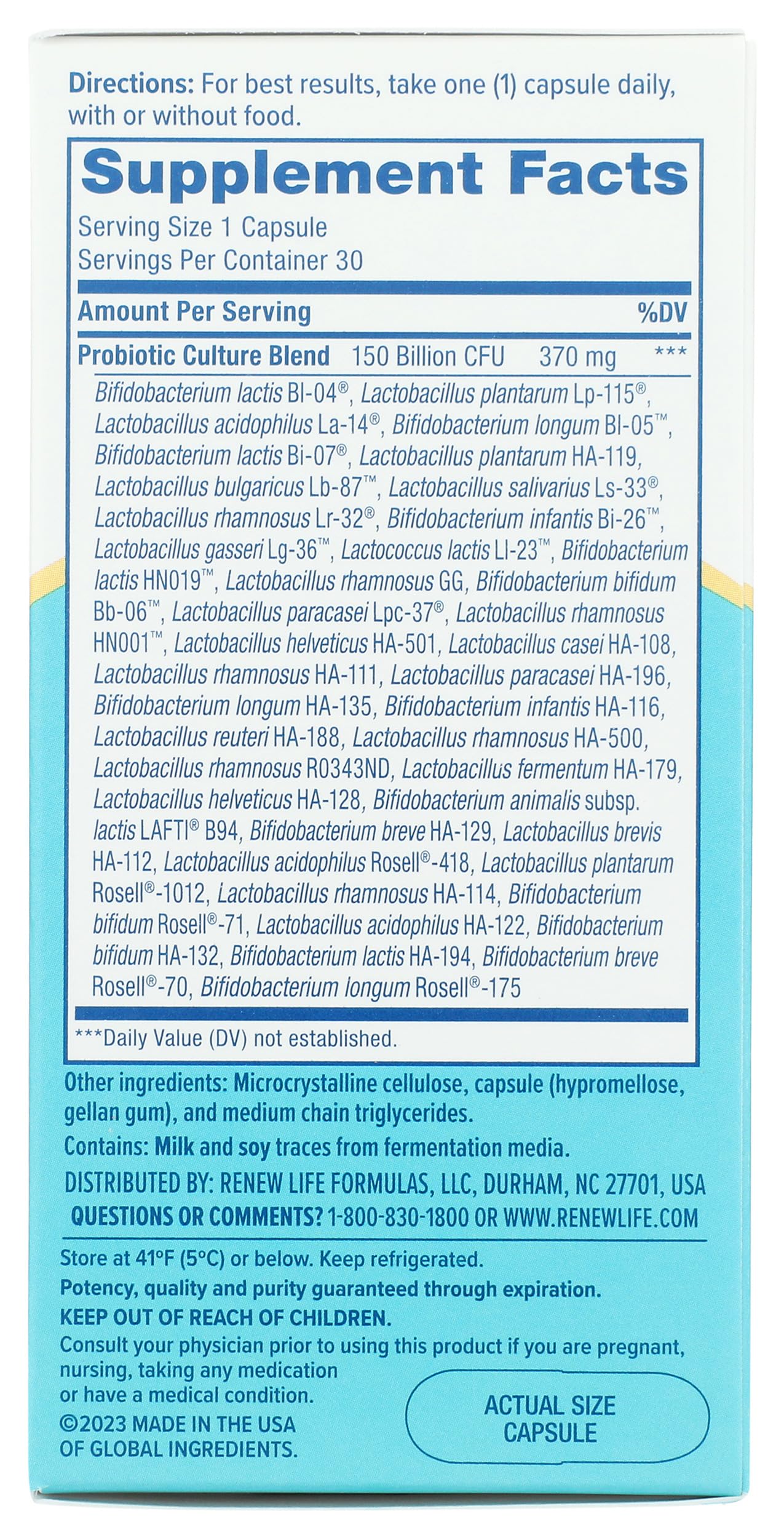 Renew Life Probiotic 150B Ultimate Care Capsule 30 Count