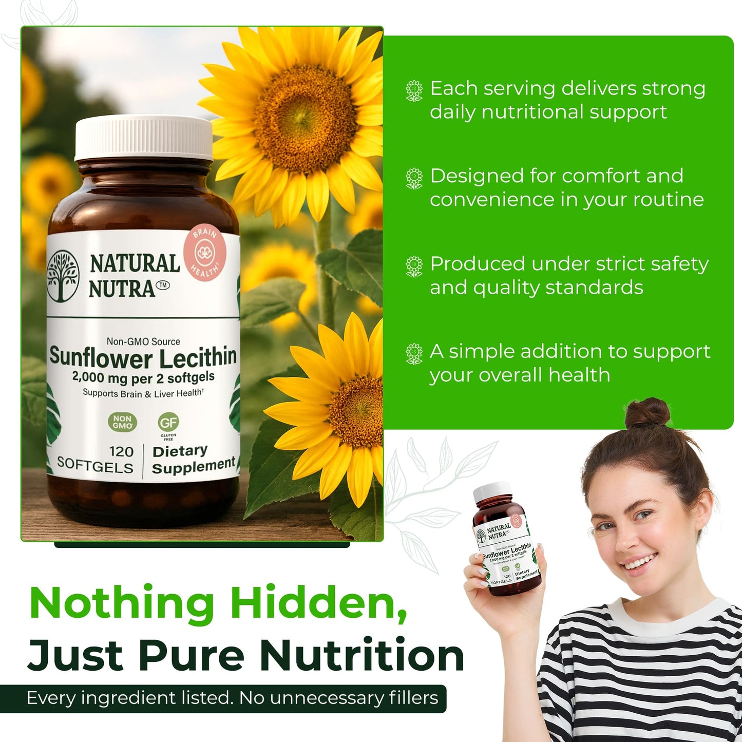 Natural Nutra Sunflower Lecithin 2000 mg Softgels 360 Count