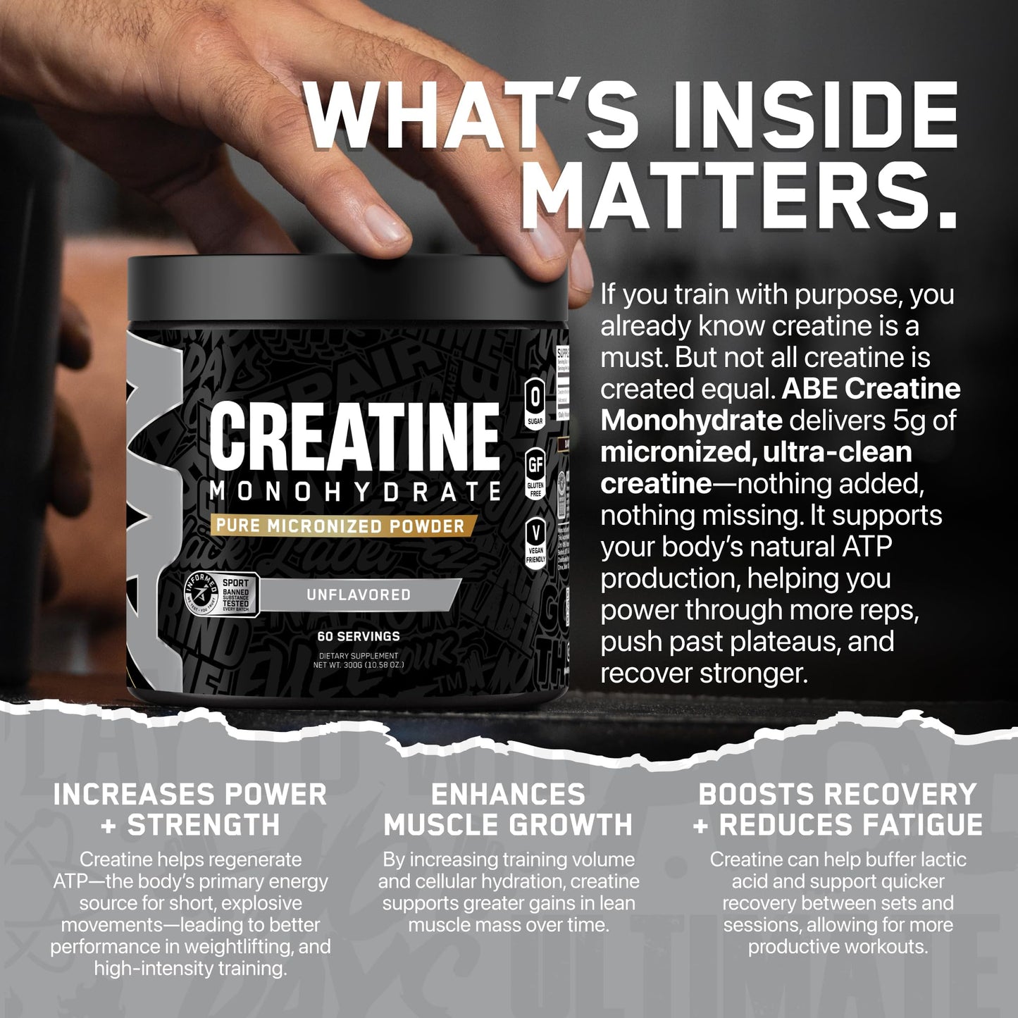 ABE All Black Everything Creatine Monohydrate Powder 10.58 Ounce