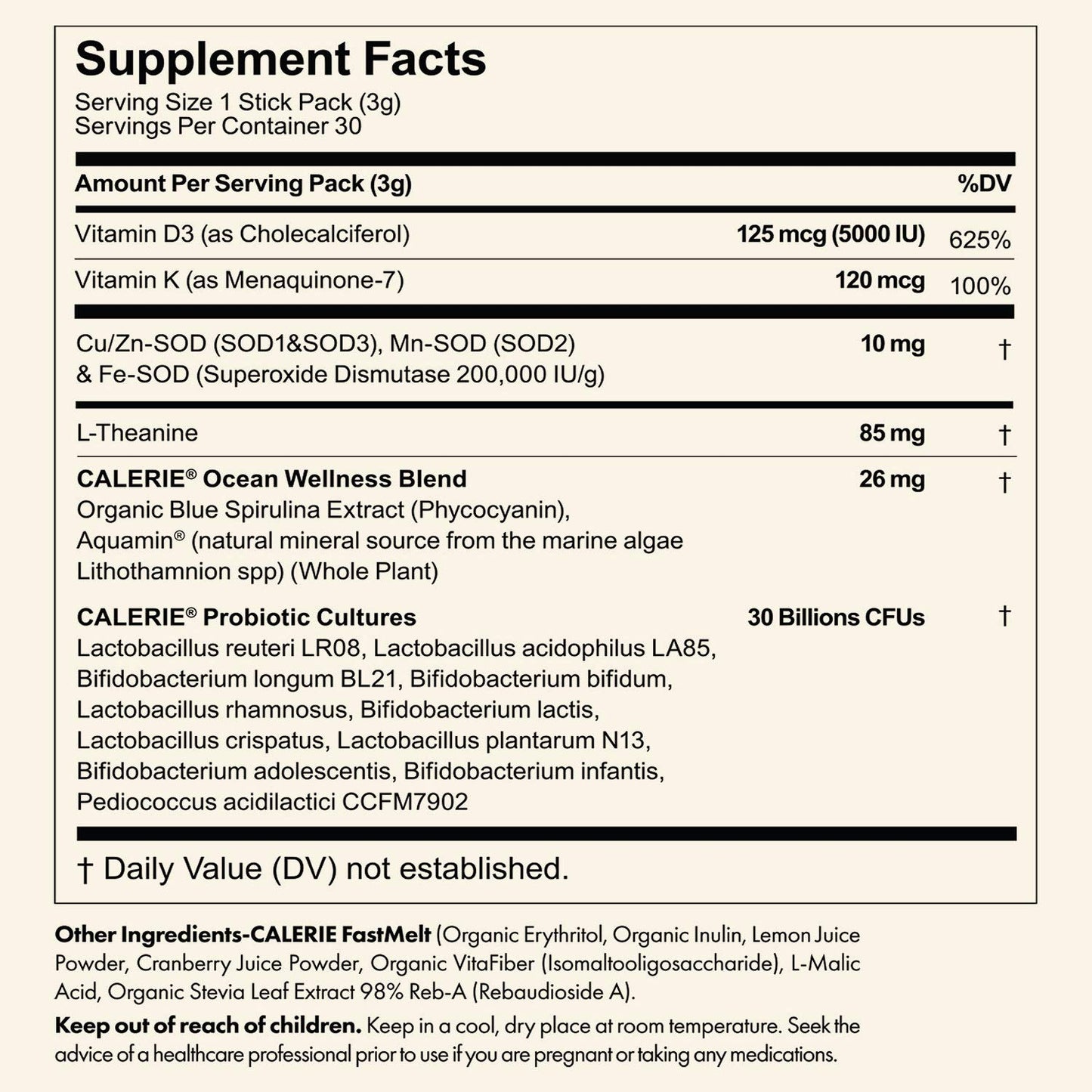 Calerie Aqua-SOD Probiotics Powder – NLT 2,000IU Per Serving, Multi-Mineral Complex for Immunity, Health for Better Vitality, Anti-Aging, Plus Organic Blue Spirulina & Aquamin, Pack of 30