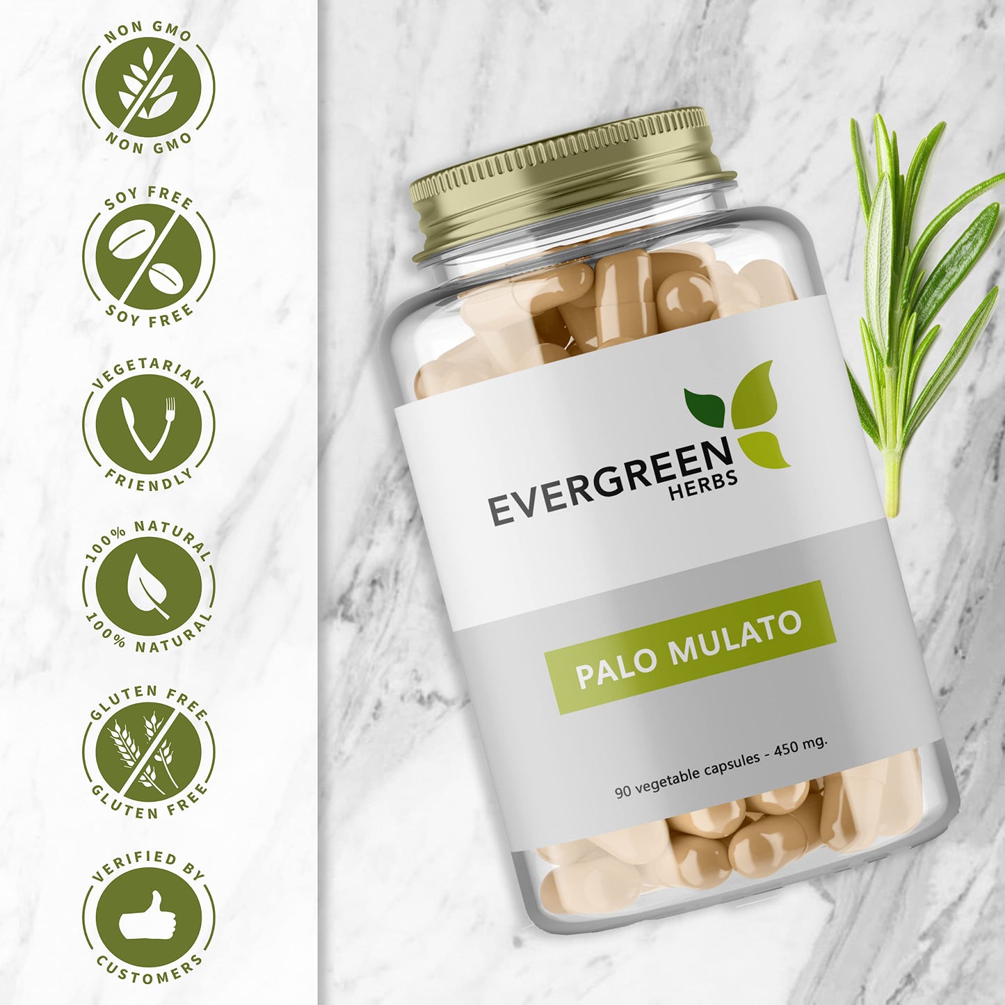 Evergreen Herbs Palo Mulato Capsules 1350 mg per Serving (450 mg Each Capsule) 90 Count