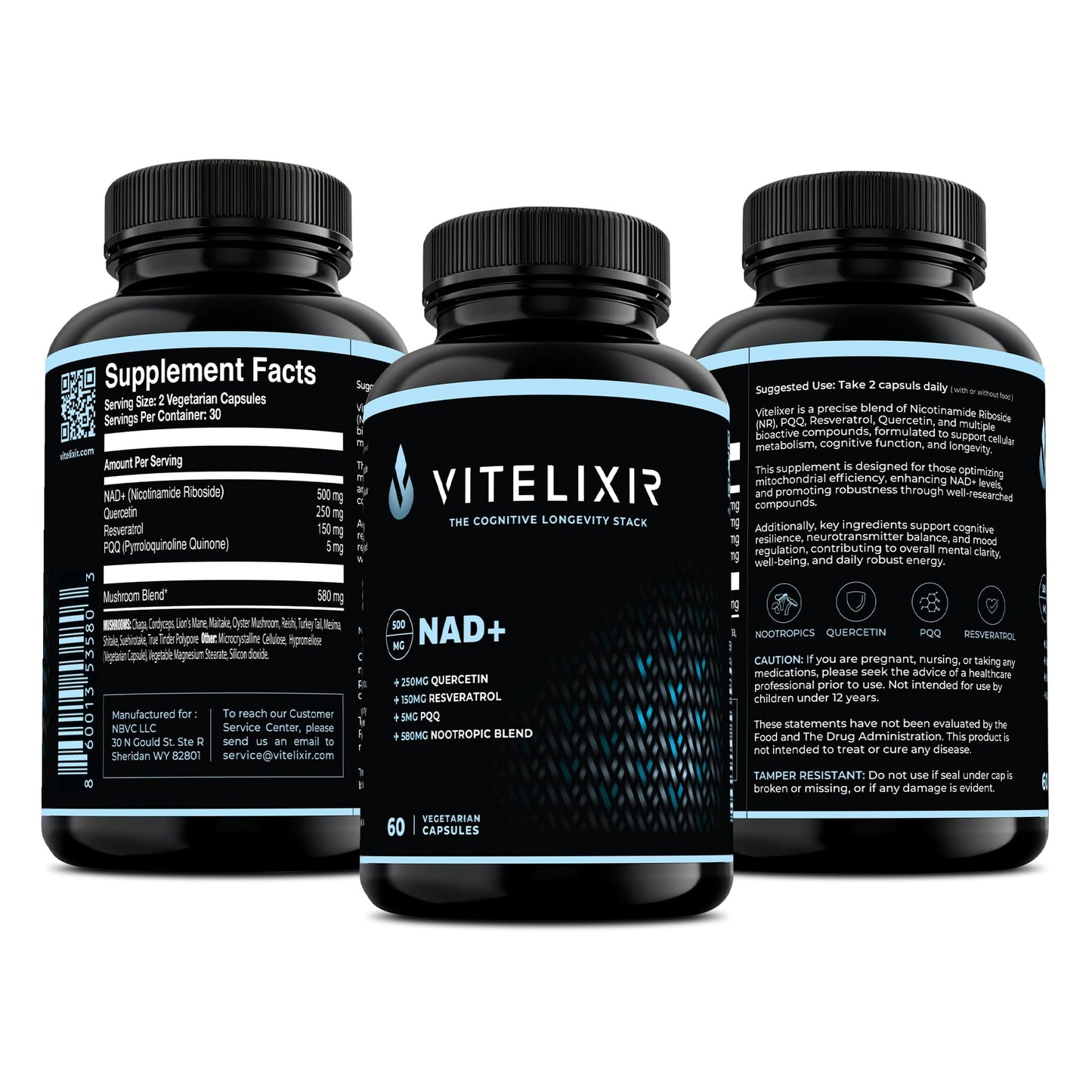 VITELIXIR Nicotinamide Riboside 1800mg NAD+ Supplement Capsules, 60 Count