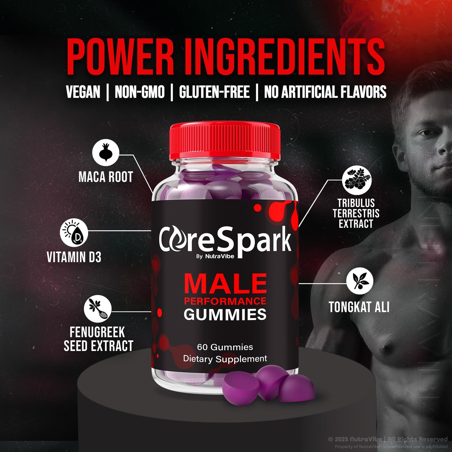 NutraVibe Core Spark Performance Gummies, 180 Gummies