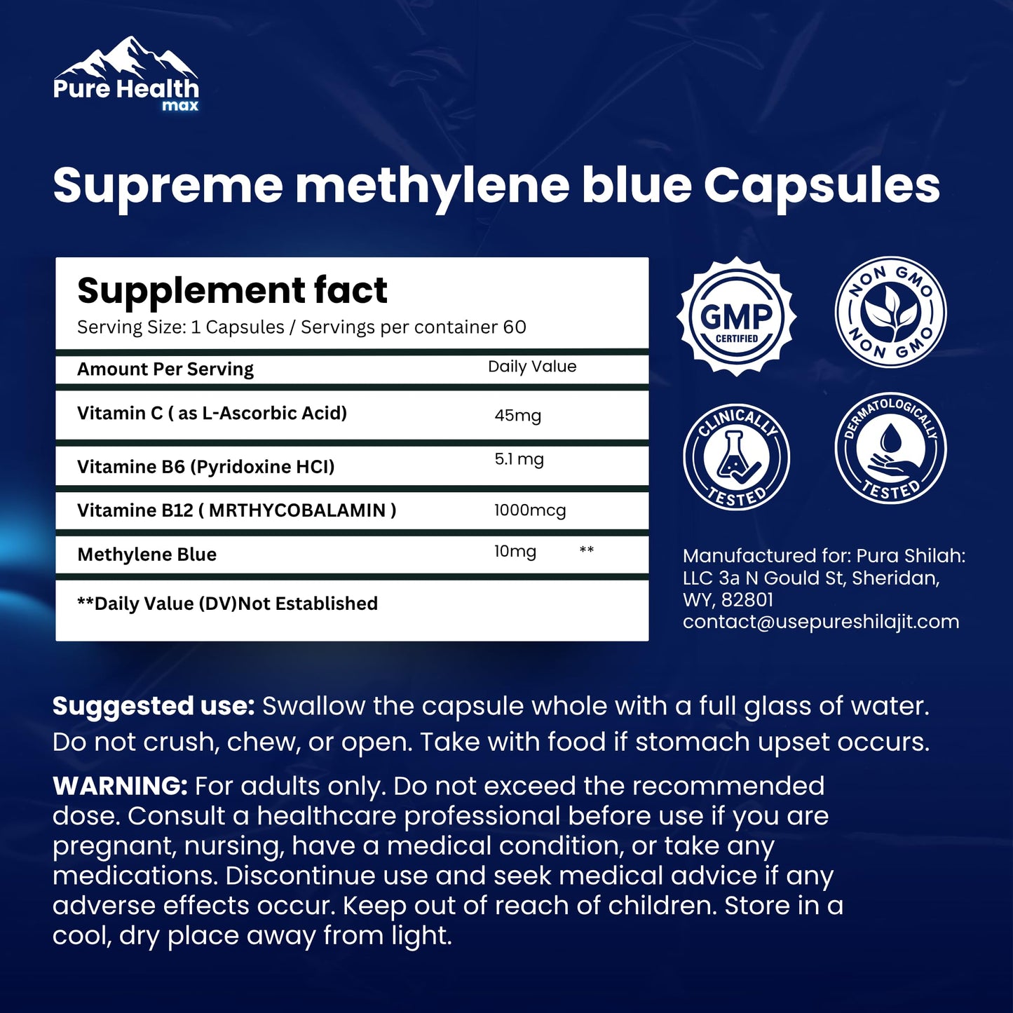 PURE HEALTH MAX Supreme Methylene Blue Capsules 30 Capsules
