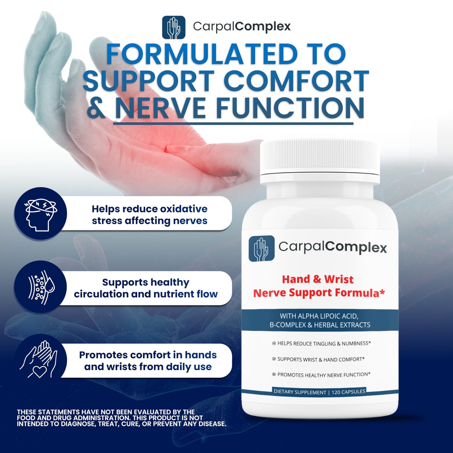 CarpalComplex Carpal Tunnel Nerve Support Supplement Capsules 120