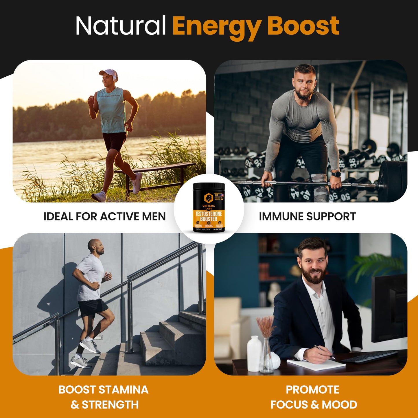 VINTERA LABS Testosterone Booster for Men, High Potency - Tongkat Ali, Maca, Turkesterone - Stamina & Endurance Testosterone Supplement, 90 Capsules