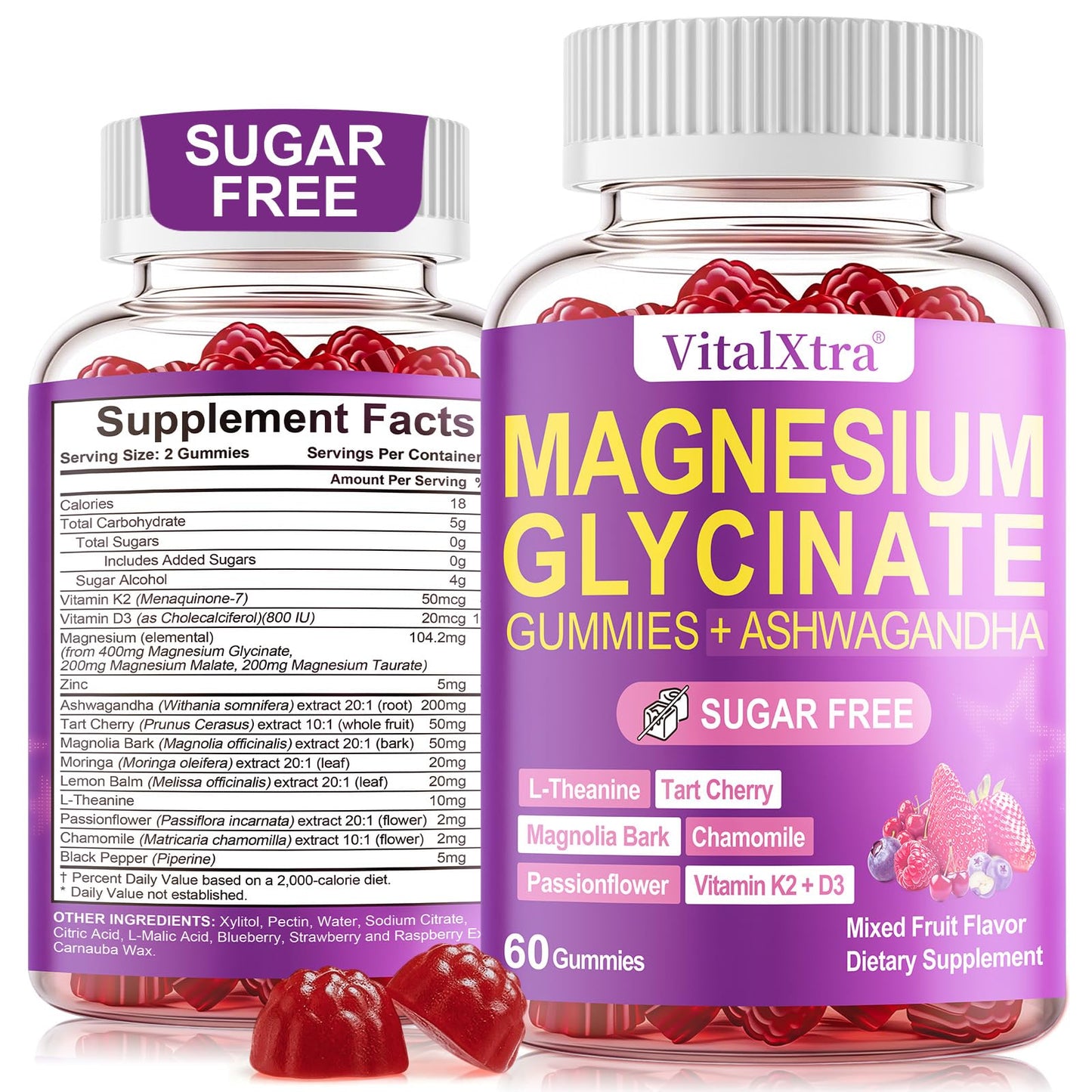 VitalXtra Sugar-Free Magnesium Glycinate Gummies 60 Count