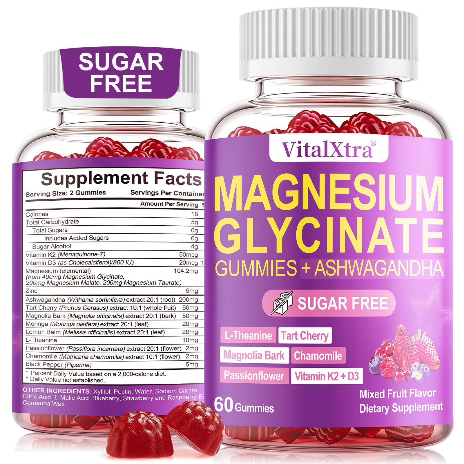 VitalXtra Sugar-Free Magnesium Glycinate Gummies 60 Count