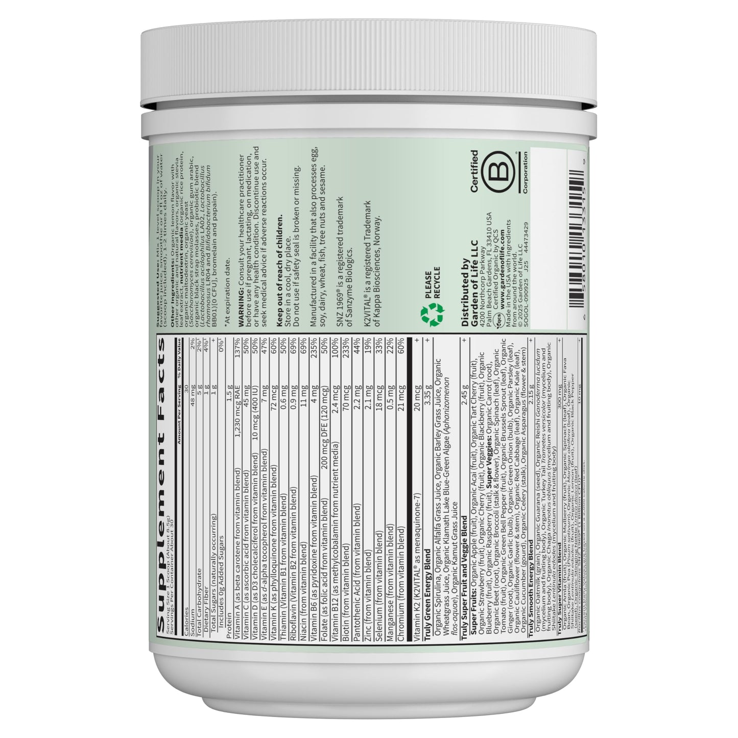 Garden of Life Sport Nutrition Organic Greens Powder, 1 oz