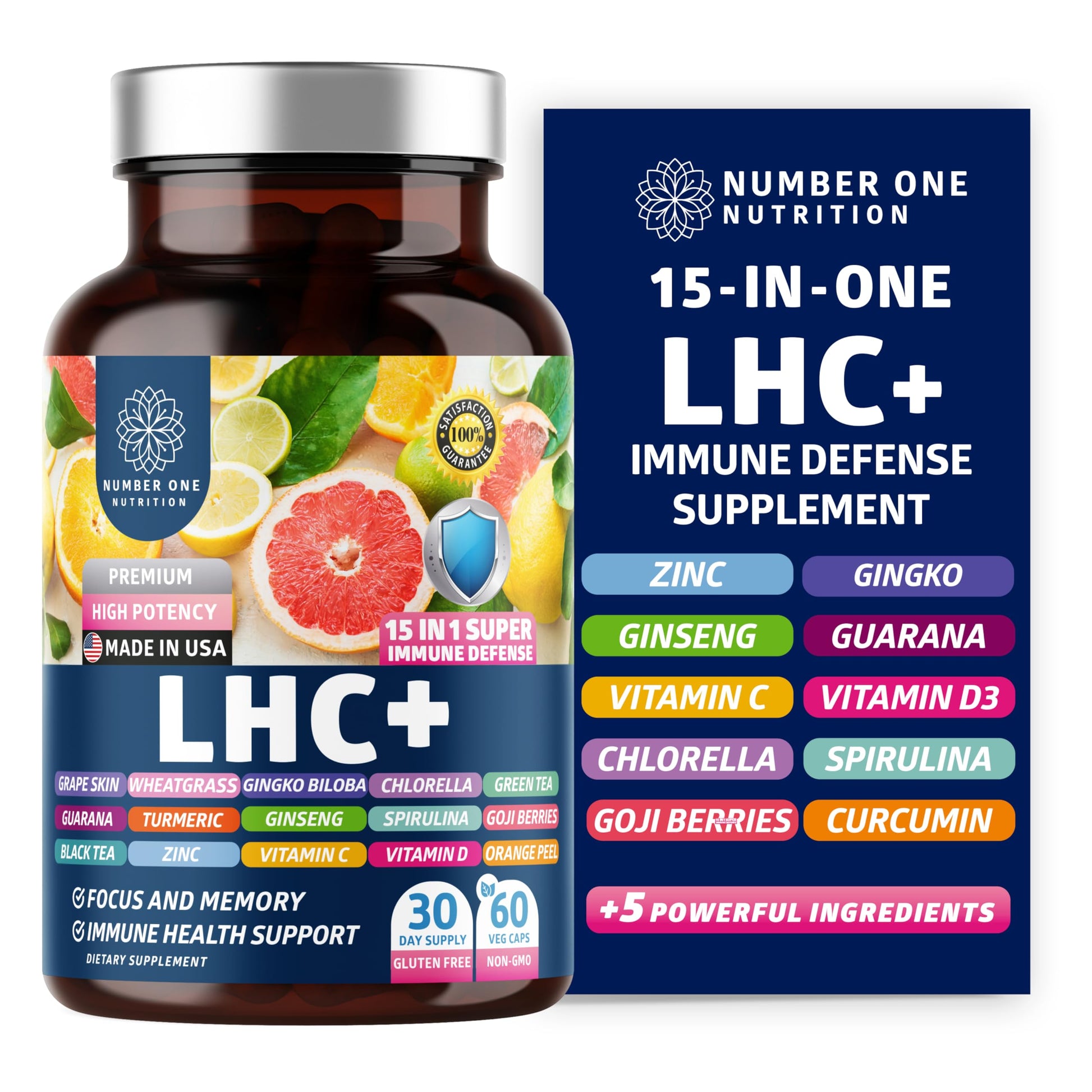 Number One Nutrition N1N LHC+ 15-in-1 Immune Support Capsules, 60 Count