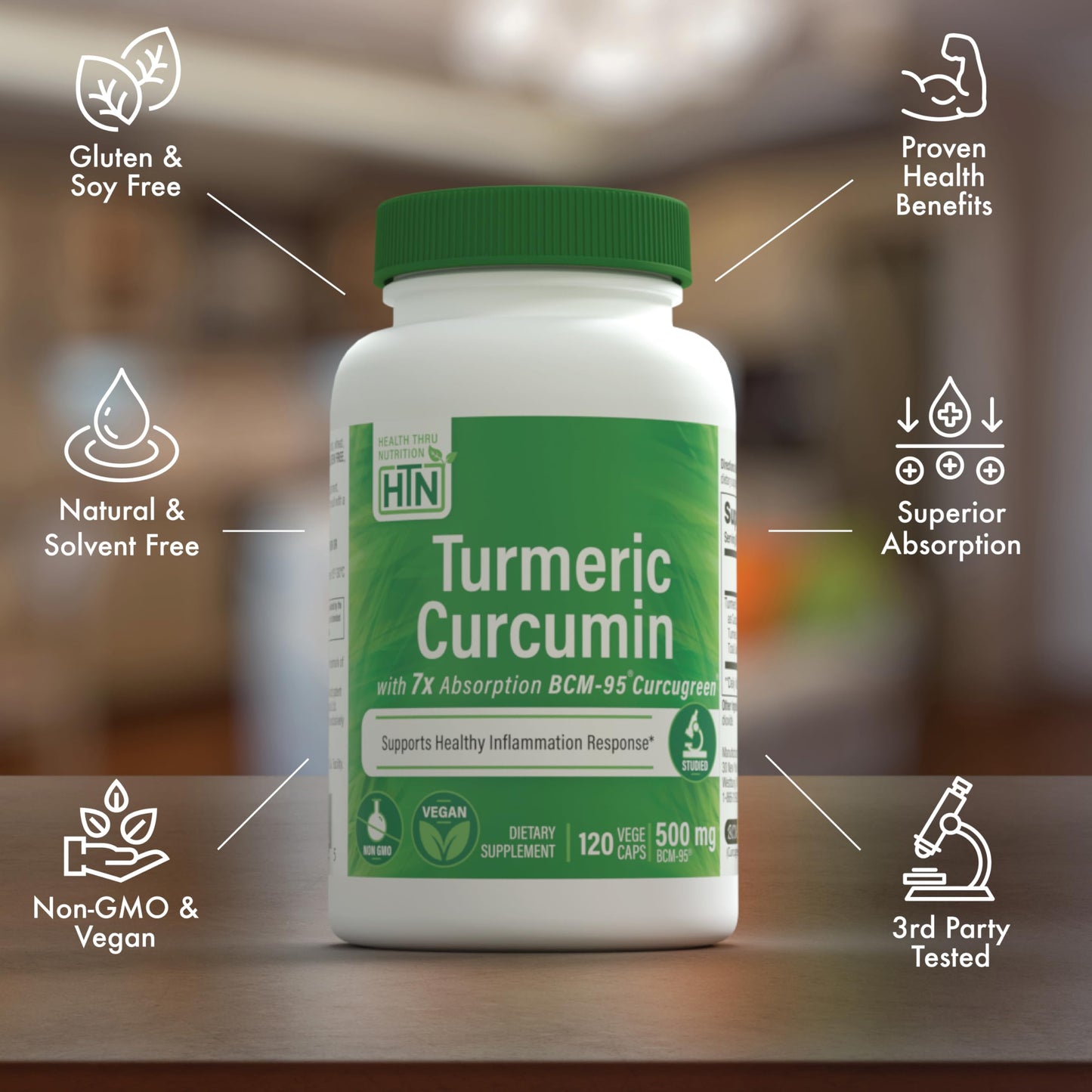 Health Thru Nutrition Turmeric Curcumin Complex 500mg Supplement Capsule, 120 Count
