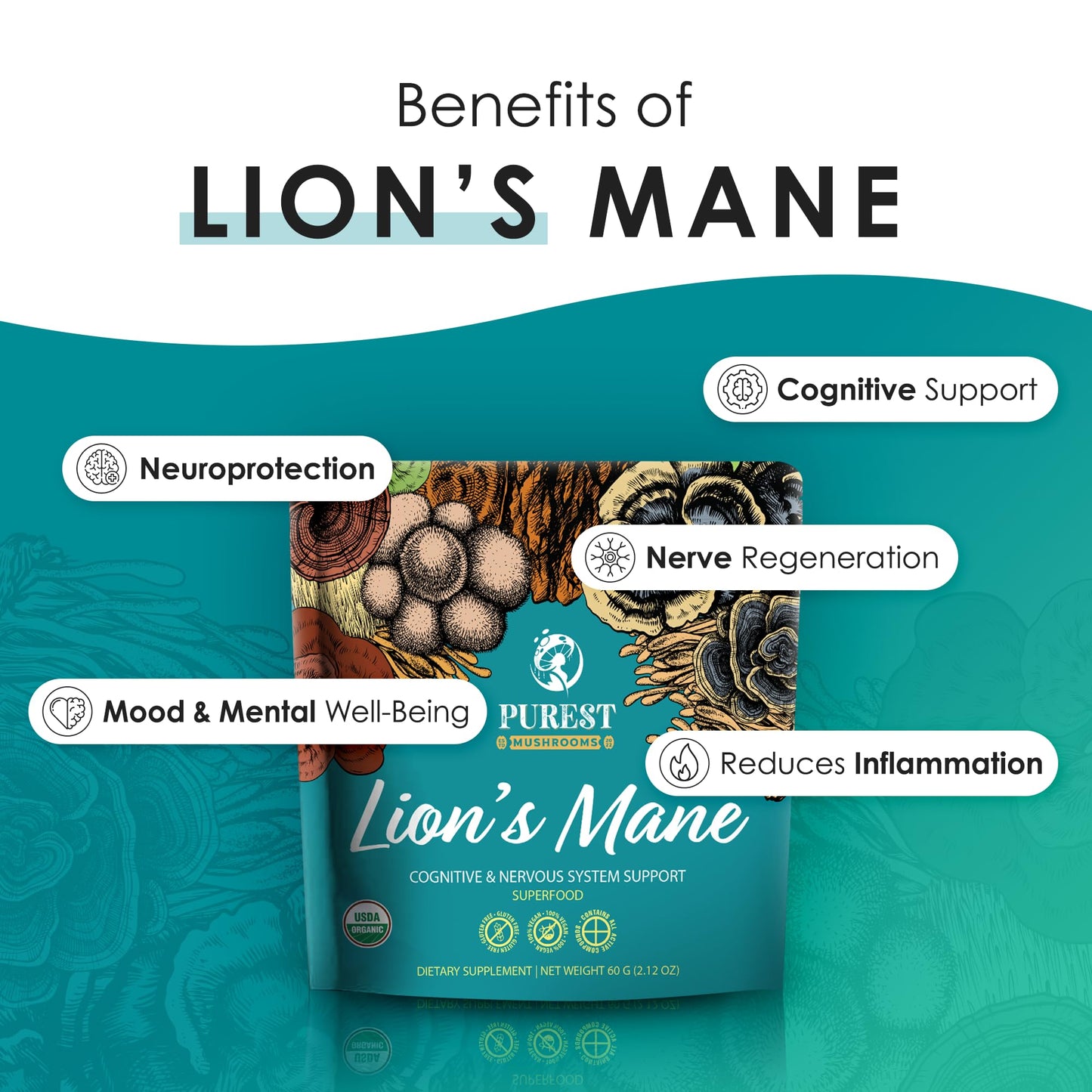 Purest Mushrooms Lion’s Mane Powder 2.1 oz