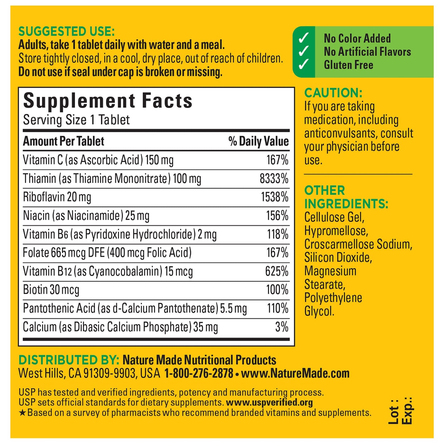 Nature Made Super B Complex with Vitamin C and Folic Acid Tablets, 60 Count