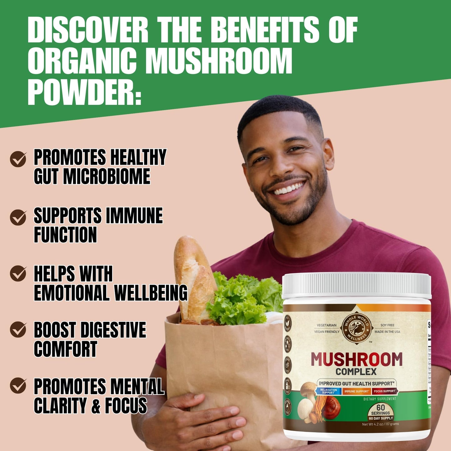 WHOLE WORLD WELLNESS Organic Mushroom Complex Powder 4.2 oz