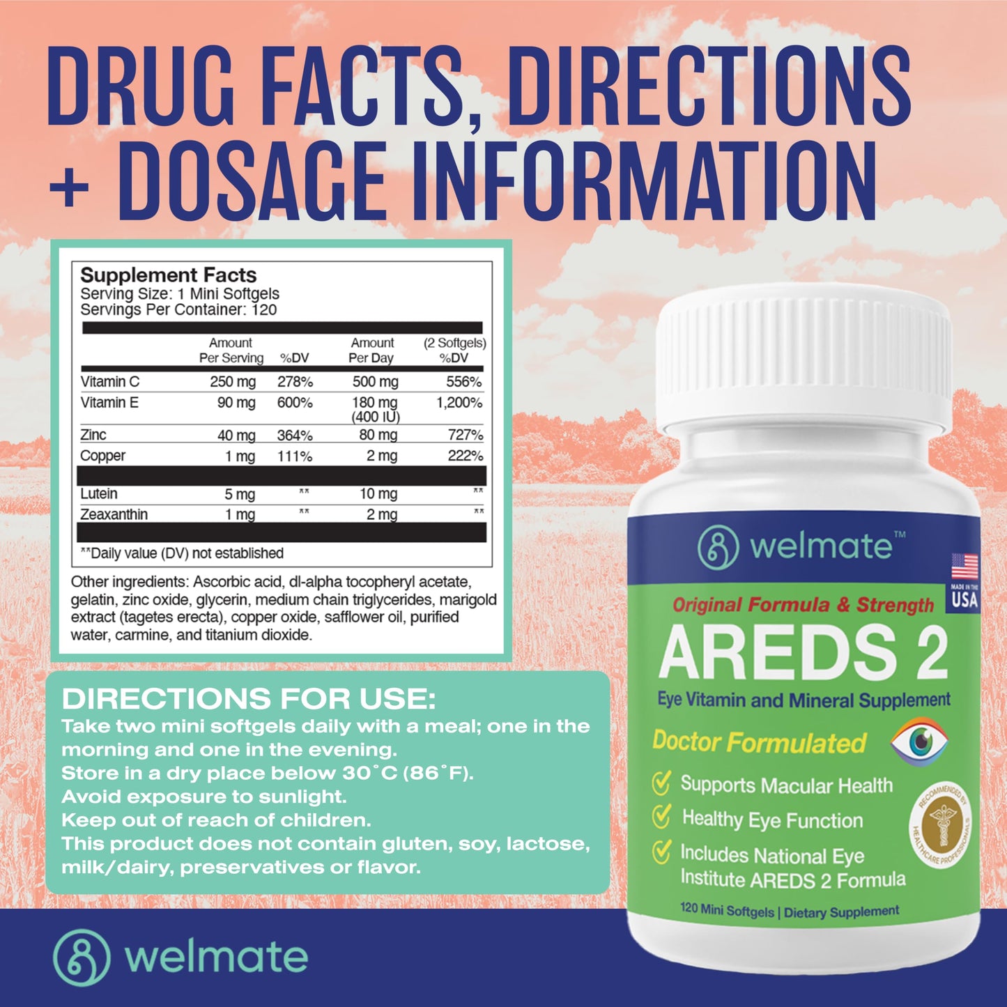WELMATE AREDS 2 Eye Vitamin and Mineral Supplement Softgels 120-count