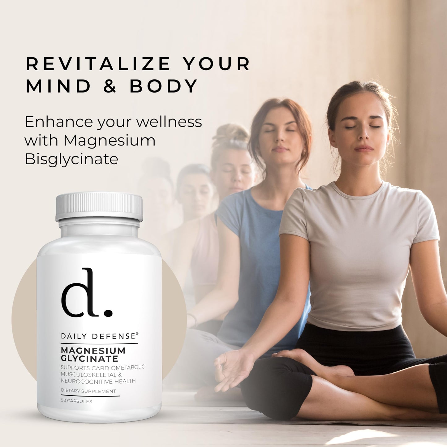 Daily Defense Magnesium Glycinate 200mg – Chelated Magnesium Bisglycine for Muscle Relaxation, Restful Sleep, Heart Health & Metabolism Support, 90 Capsules